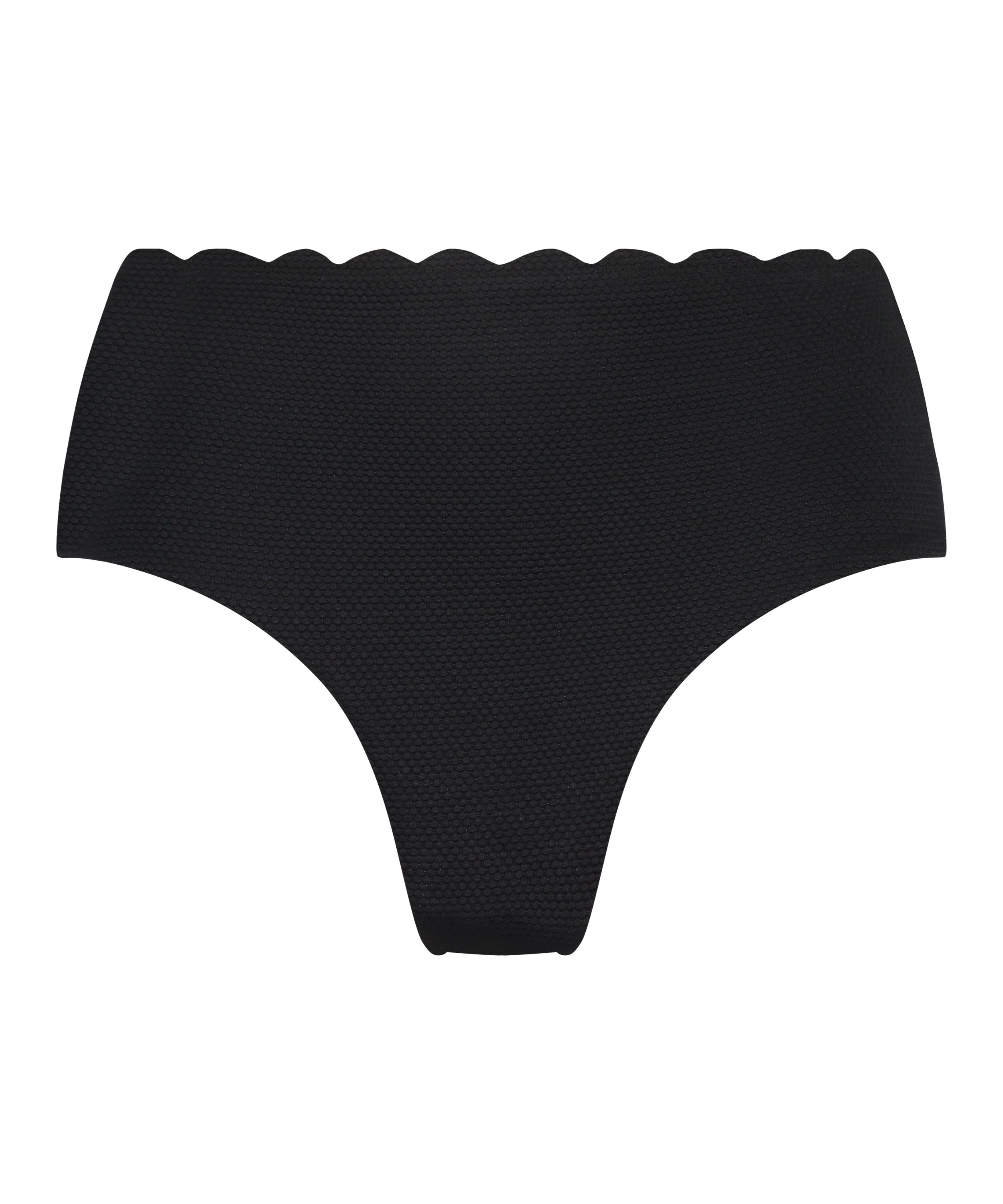 High-cut Scallop bikini bottoms, Black, main