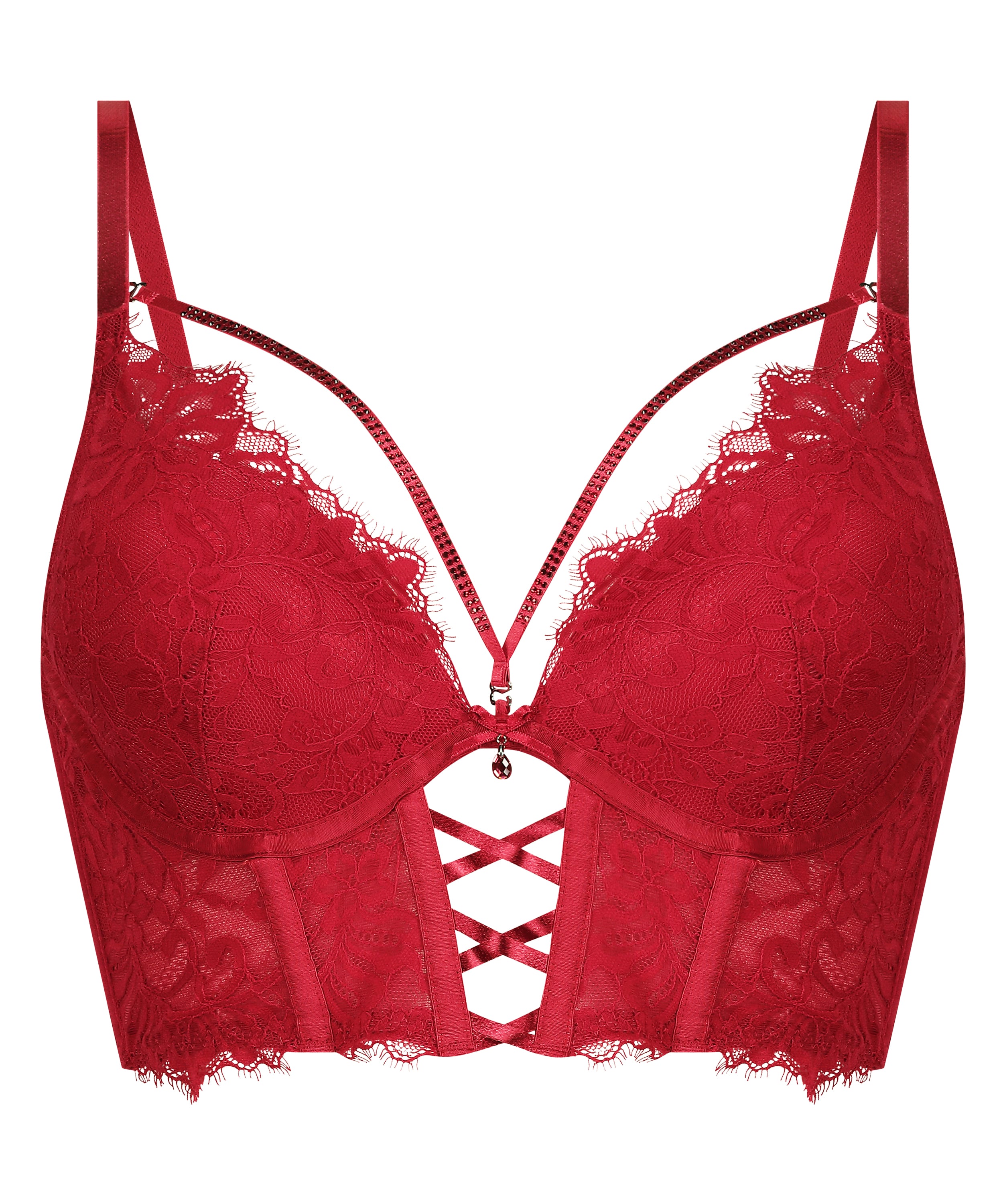 Charlotta Padded Underwired Longline Push-Up Bra, Red, main