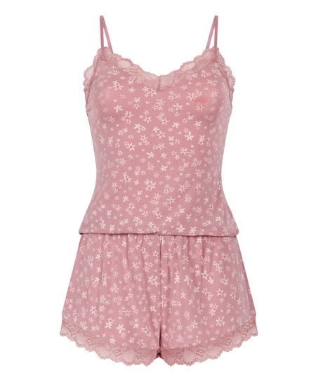 Lace Jersey  Pyjama Set, Pink