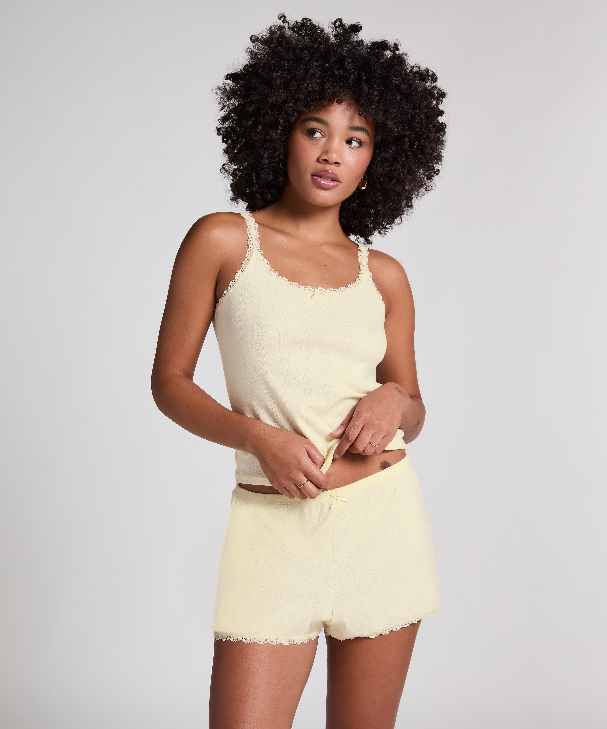 Pointelle Shorts, Yellow, main