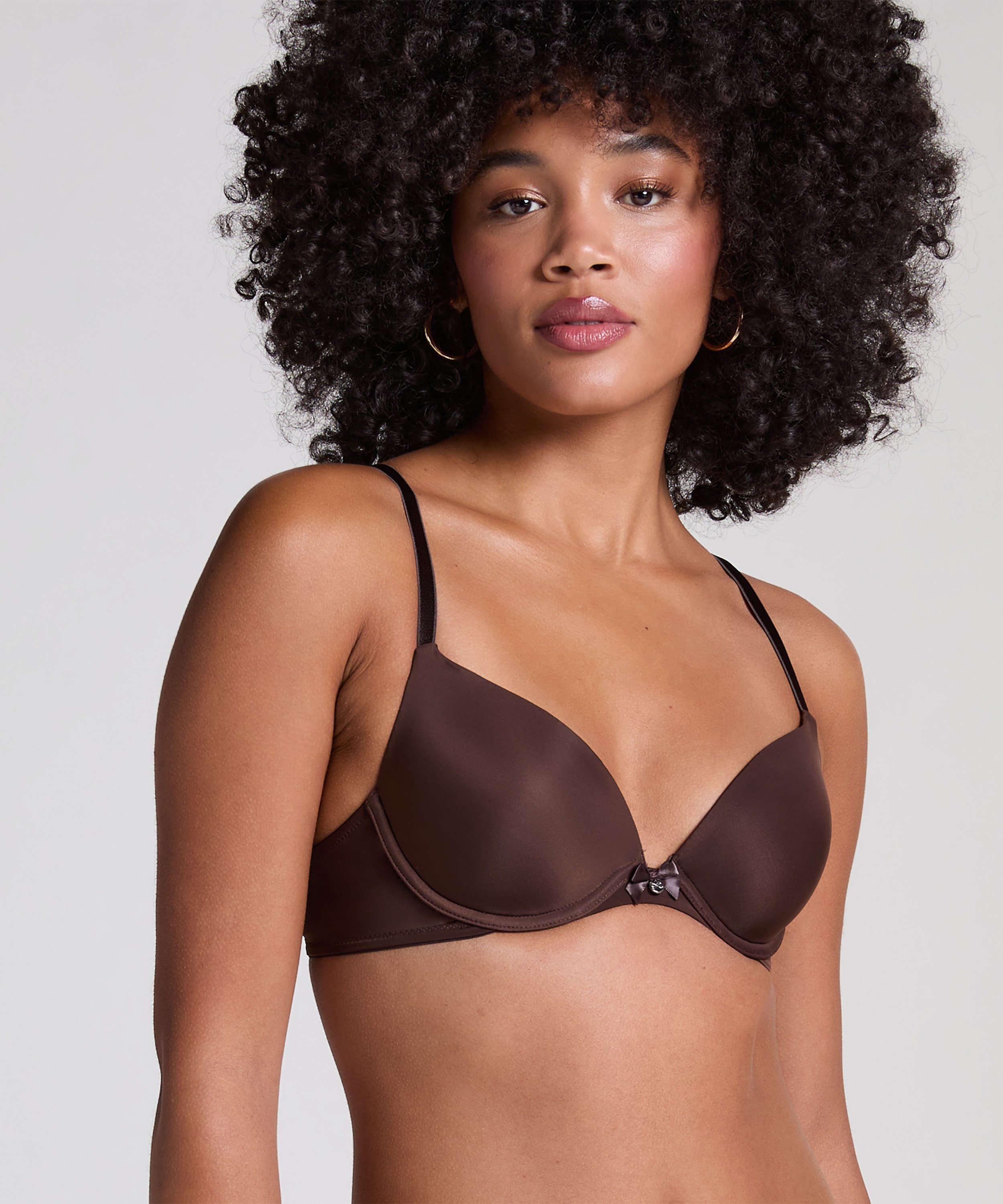 Plunge Padded Underwired Bra, Brown, main