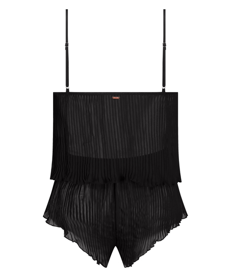 Chiffon Plisse Cami Set, Black