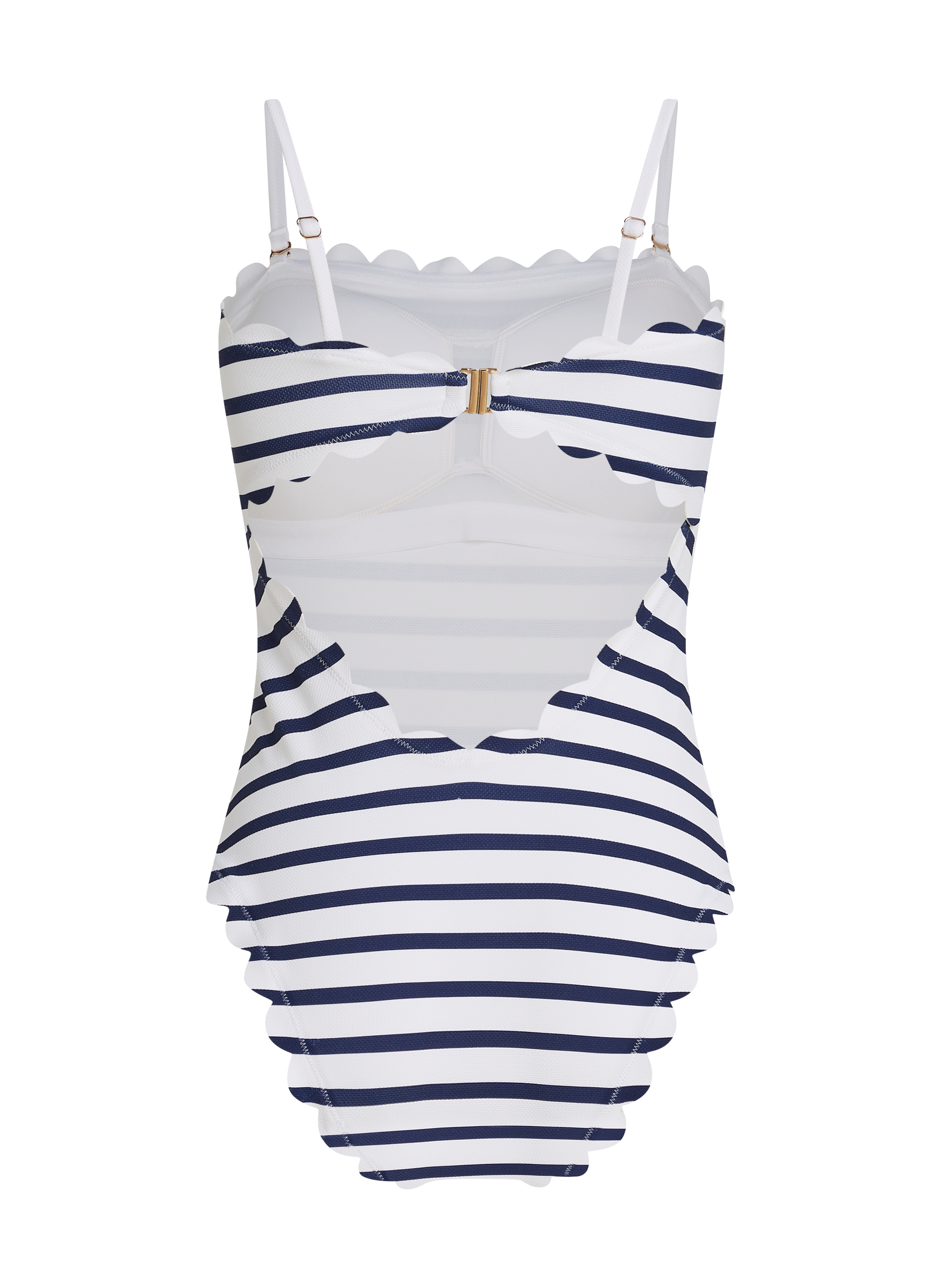 Bandeau Scallop Swimsuit, White, main