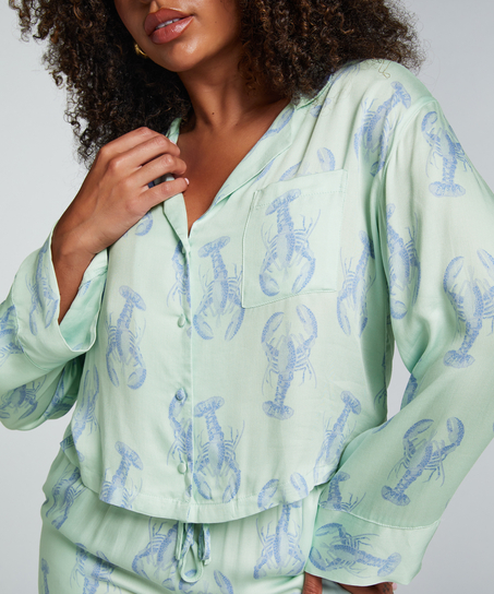 Satin Long-Sleeved Jacket, Green