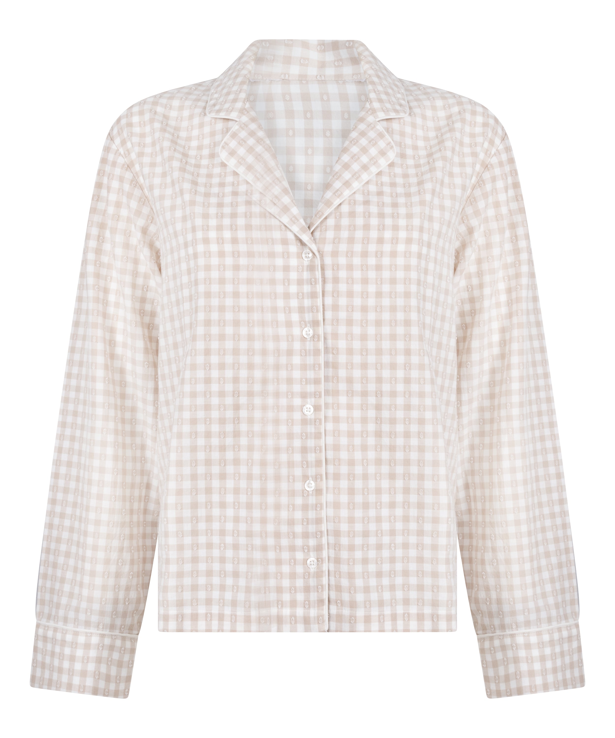 Dobby Pyjama Jacket Woven Cotton, Beige, main