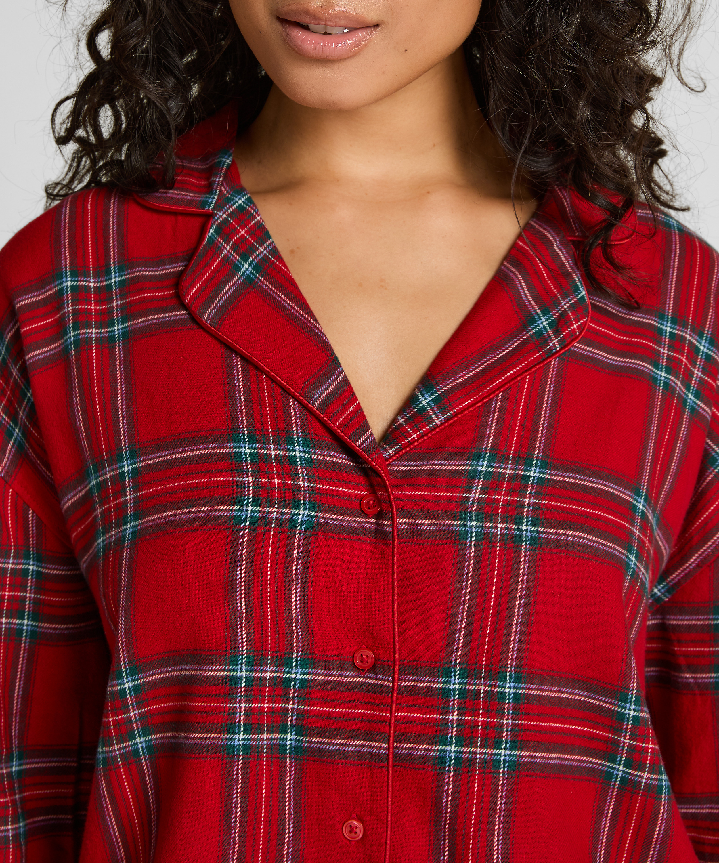 Flannel Pyjama Top, Red, main