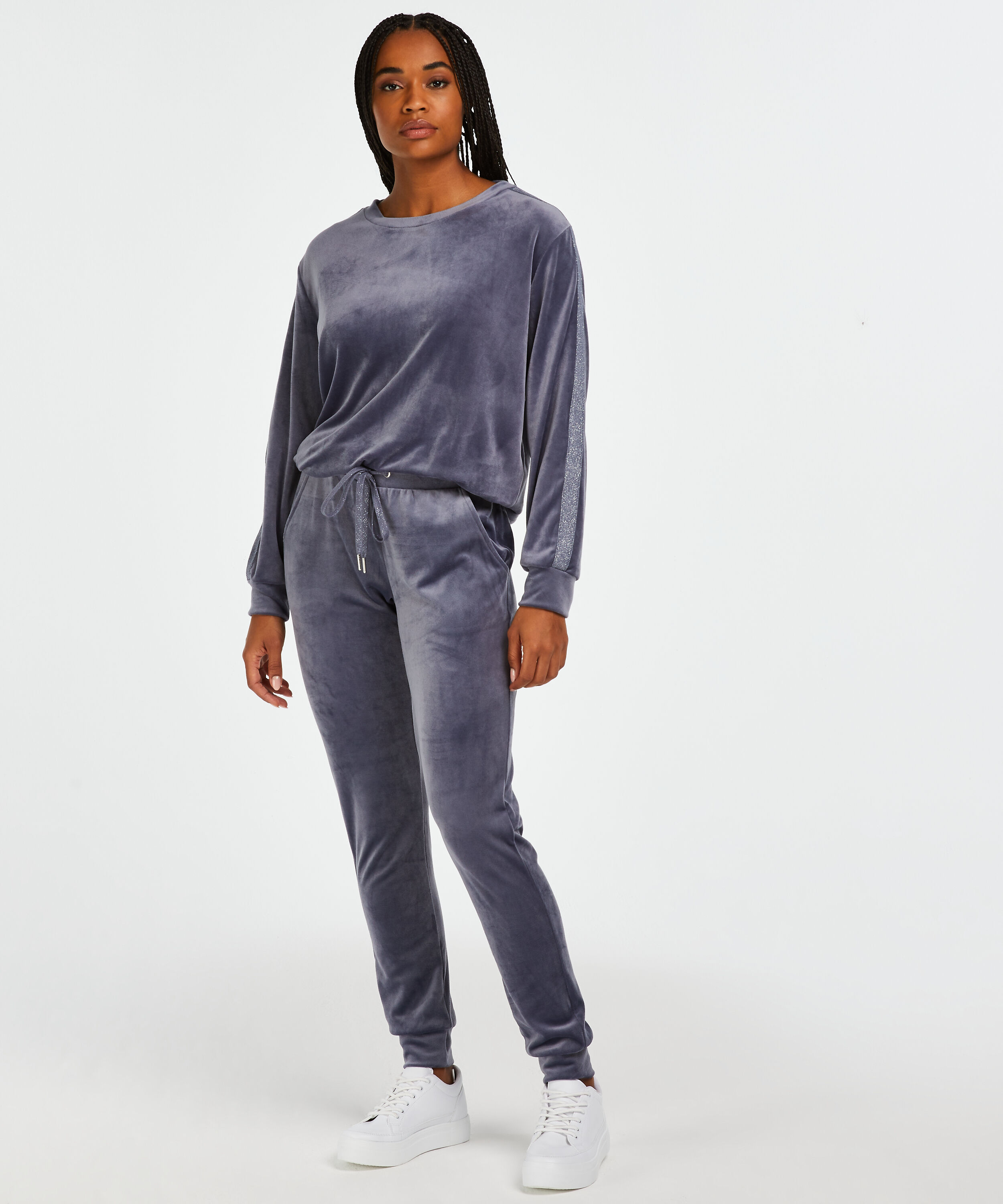 Velour Shimmer Tape Tall jogging bottoms, Gray