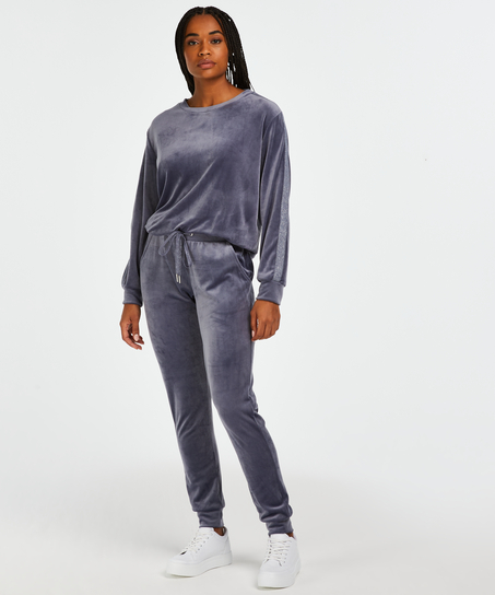 Velour Shimmer Tape Tall jogging bottoms, Gray