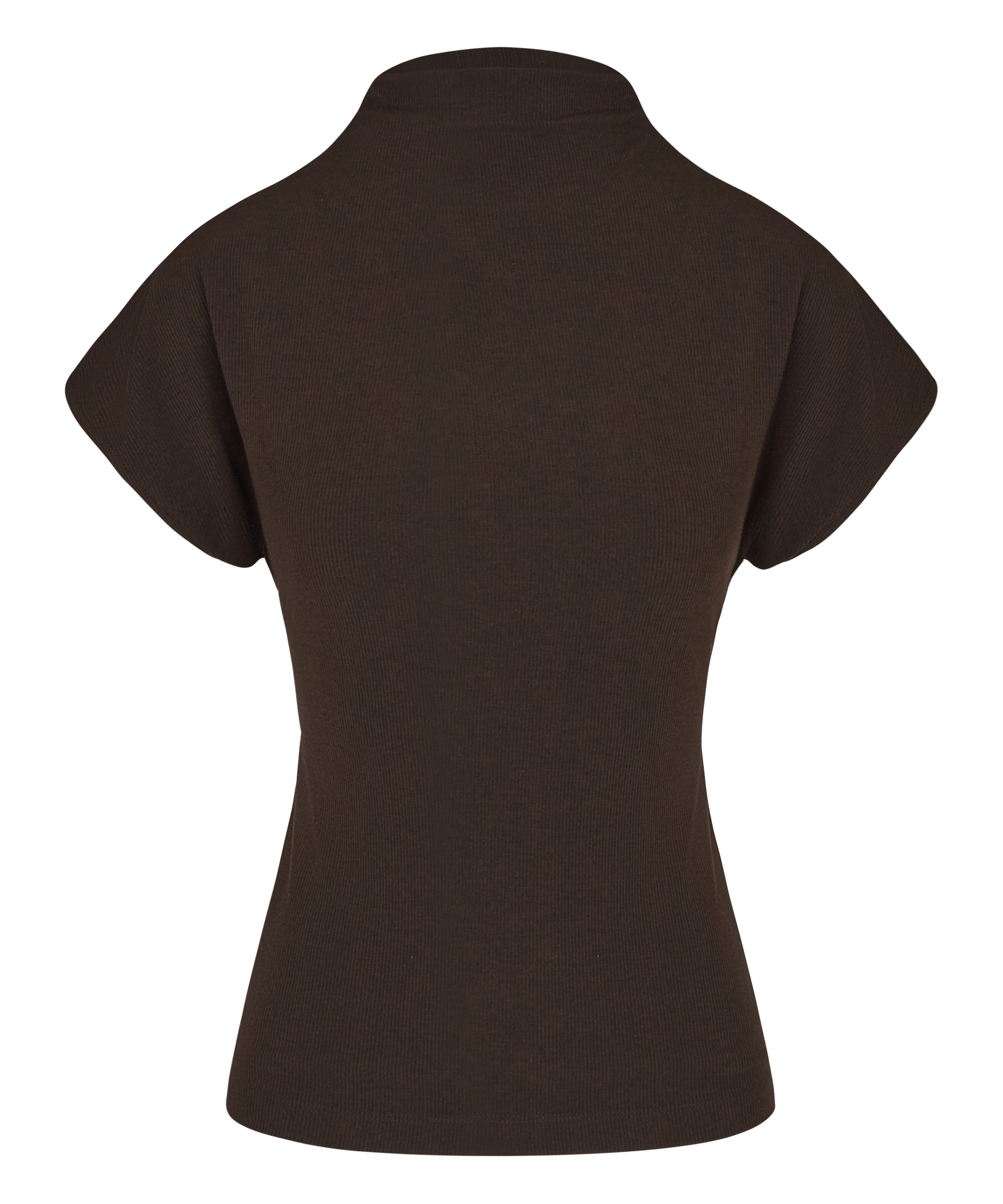 Top Short Sleeves Rib Mockneck, Brown, main