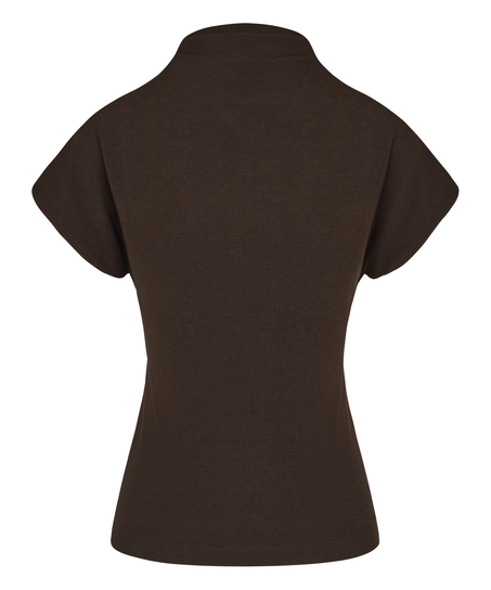 Top Short Sleeves Rib Mockneck, Brown