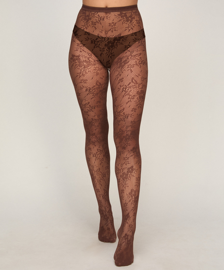 Tight Allover Lace Fishnet, Brown