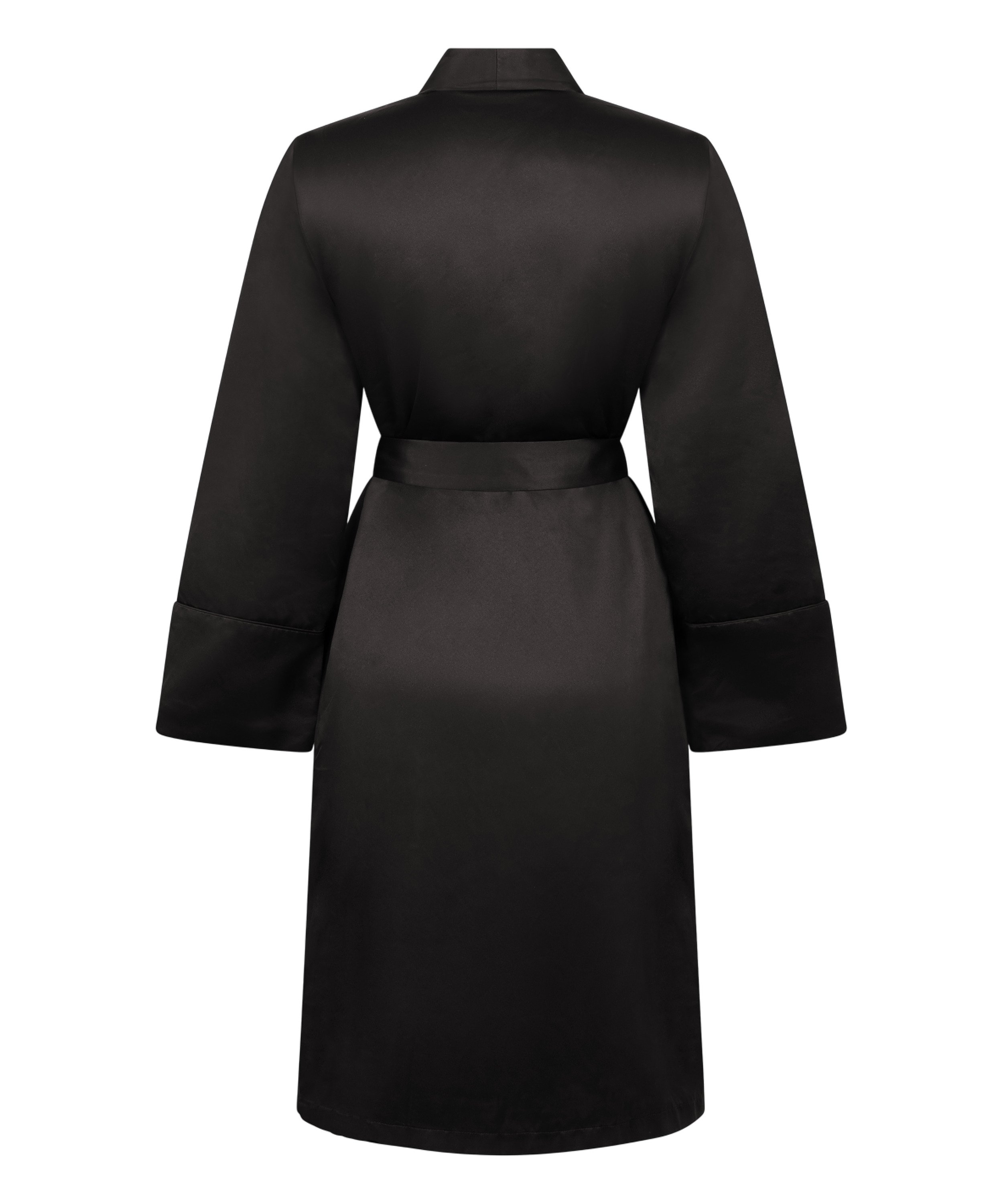 Satin Fleece Bathrobe, Black, main