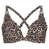 Leopard padded underwired bikini top, Beige
