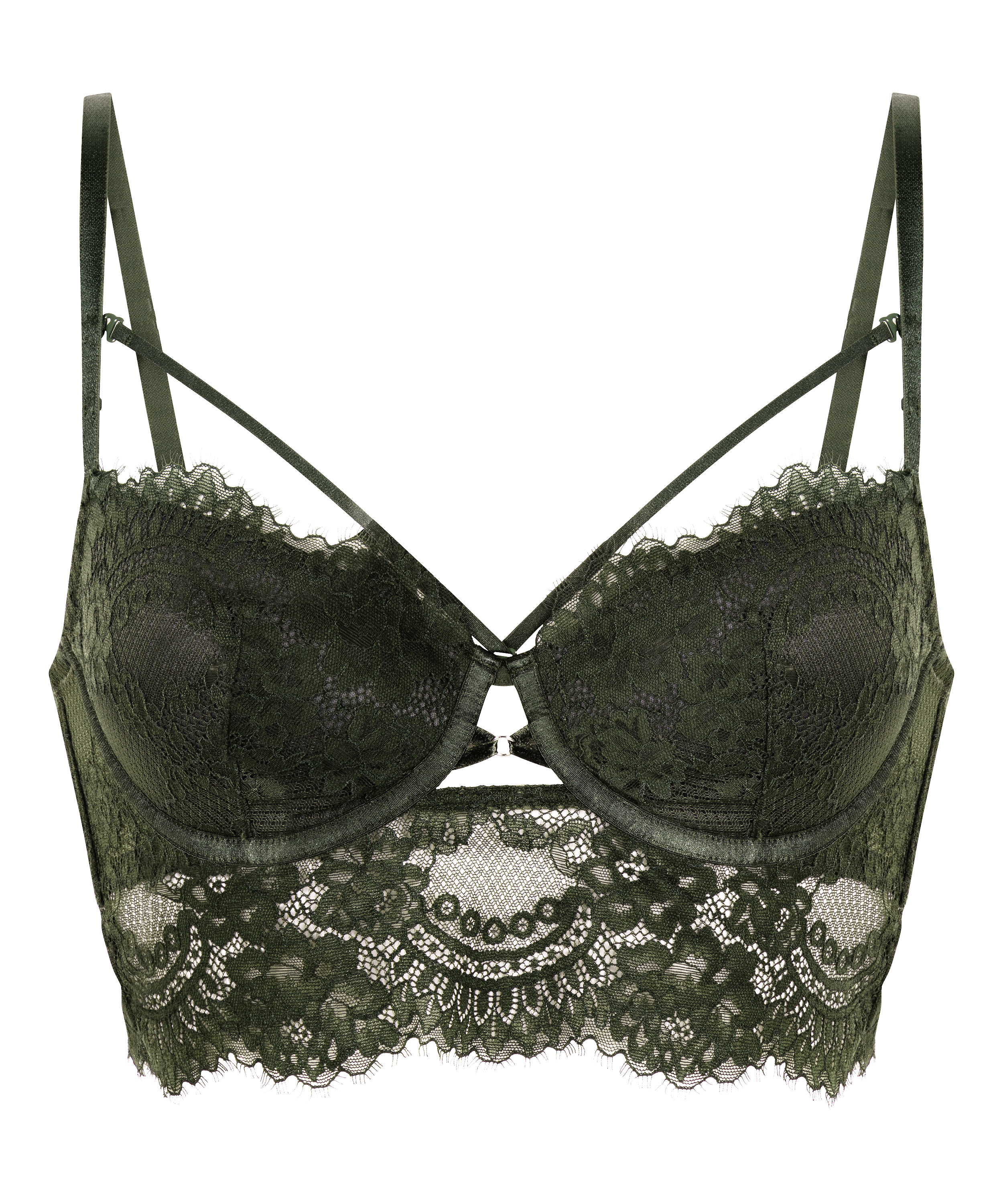 Amara Padded Underwired Longline Bra, Green, main