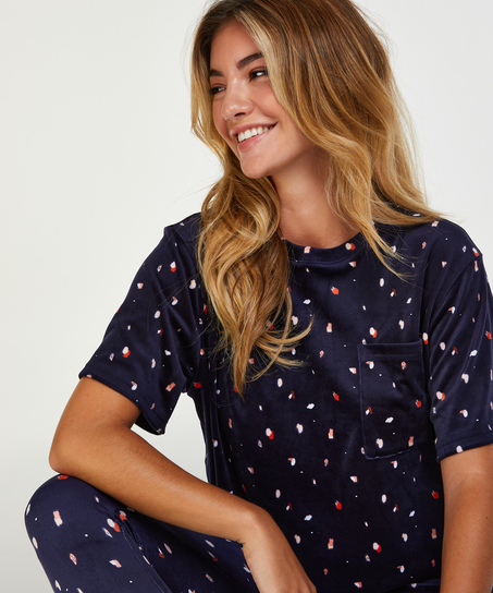 Top Velours Pocket, Blue