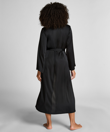 Satin Pinstripe Kimono, Black