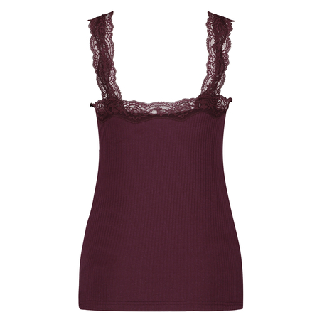 Rib lace cami top, Red