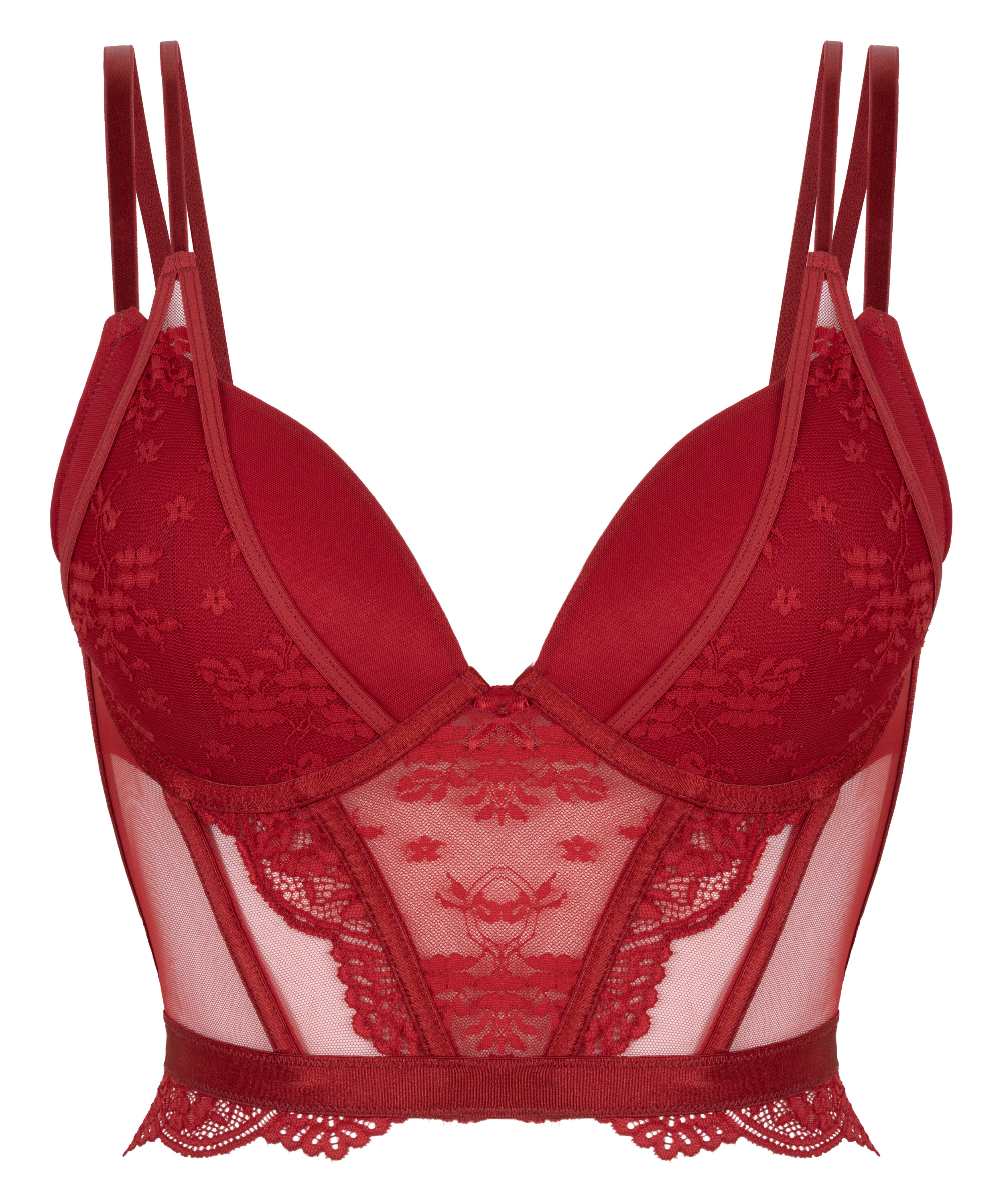 Coco Padded Underwired Longline Push-Up Bra, Red