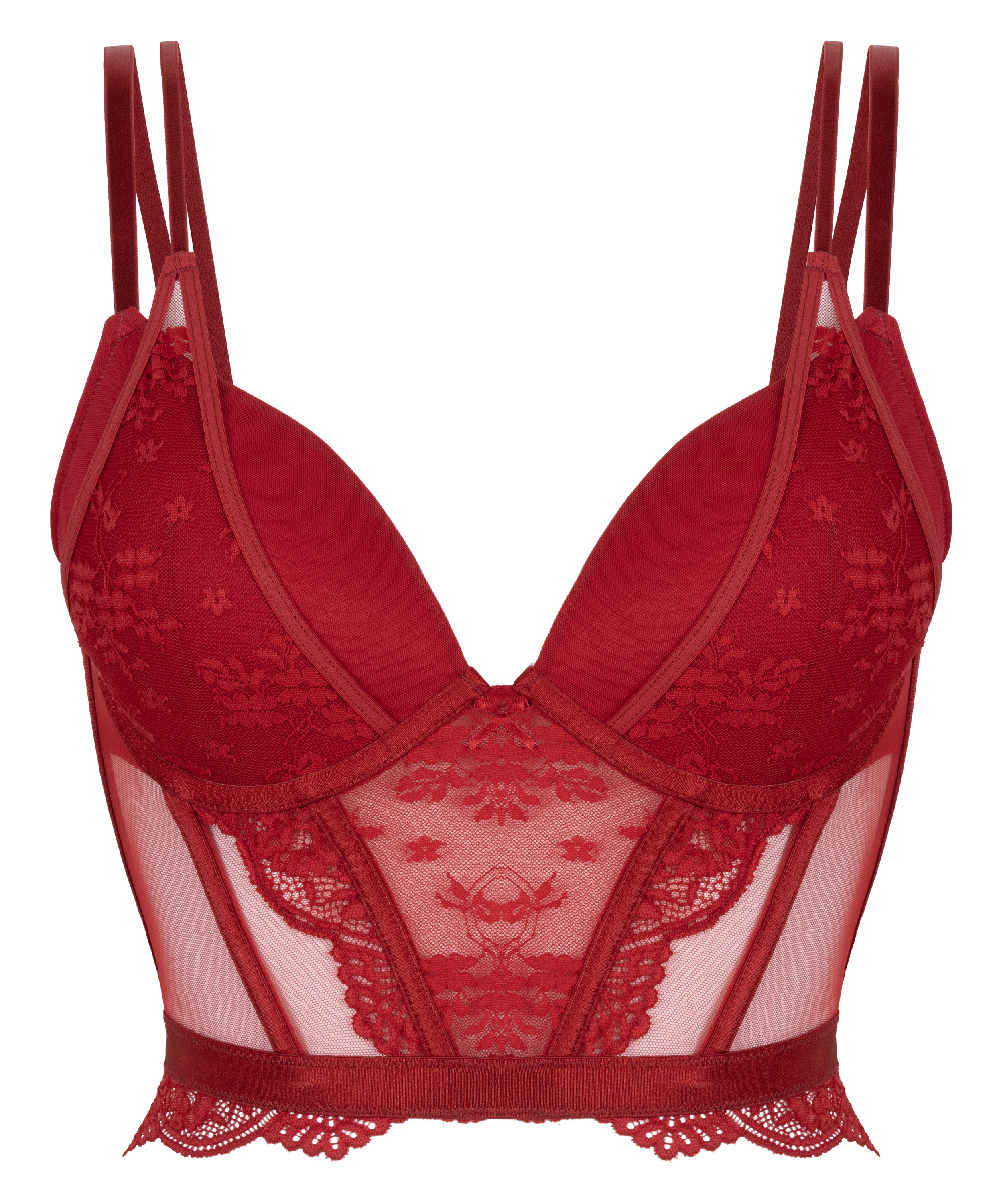 Coco Padded Underwired Longline Push-Up Bra, Red, main