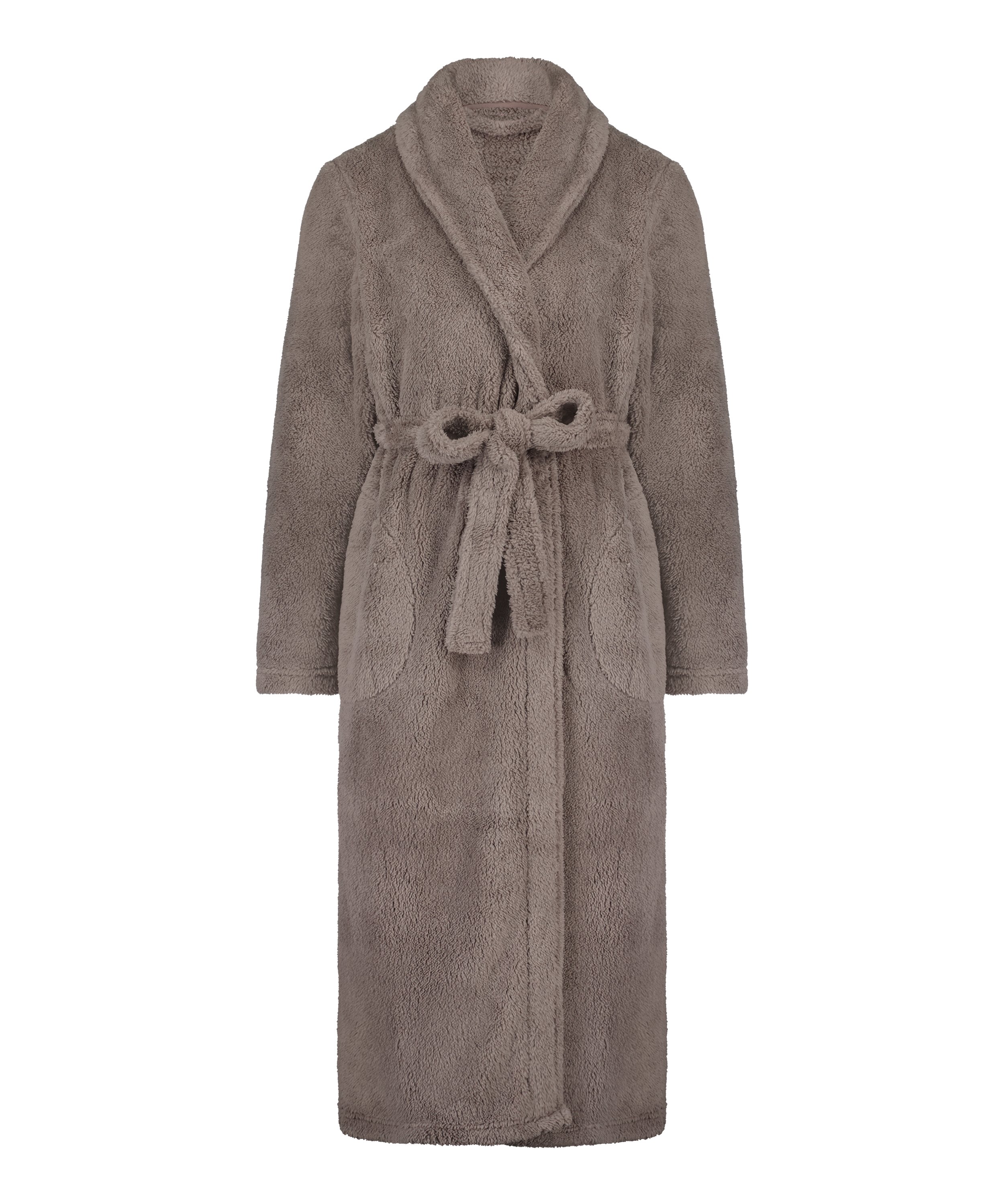 Long Fleece Bathrobe, Beige, main