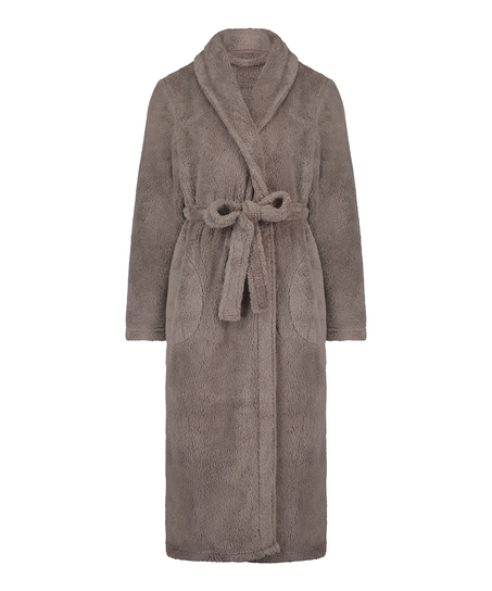 Long Fleece Bathrobe, Beige