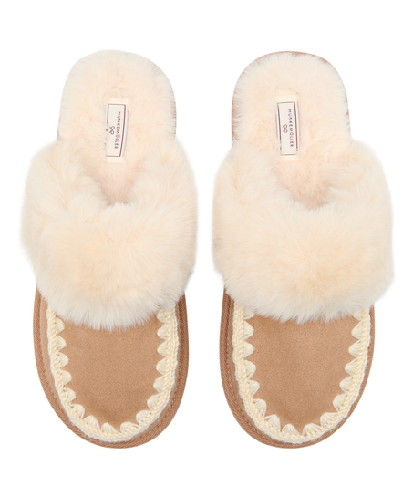 Slipper Faux Suede Stitching, Brown