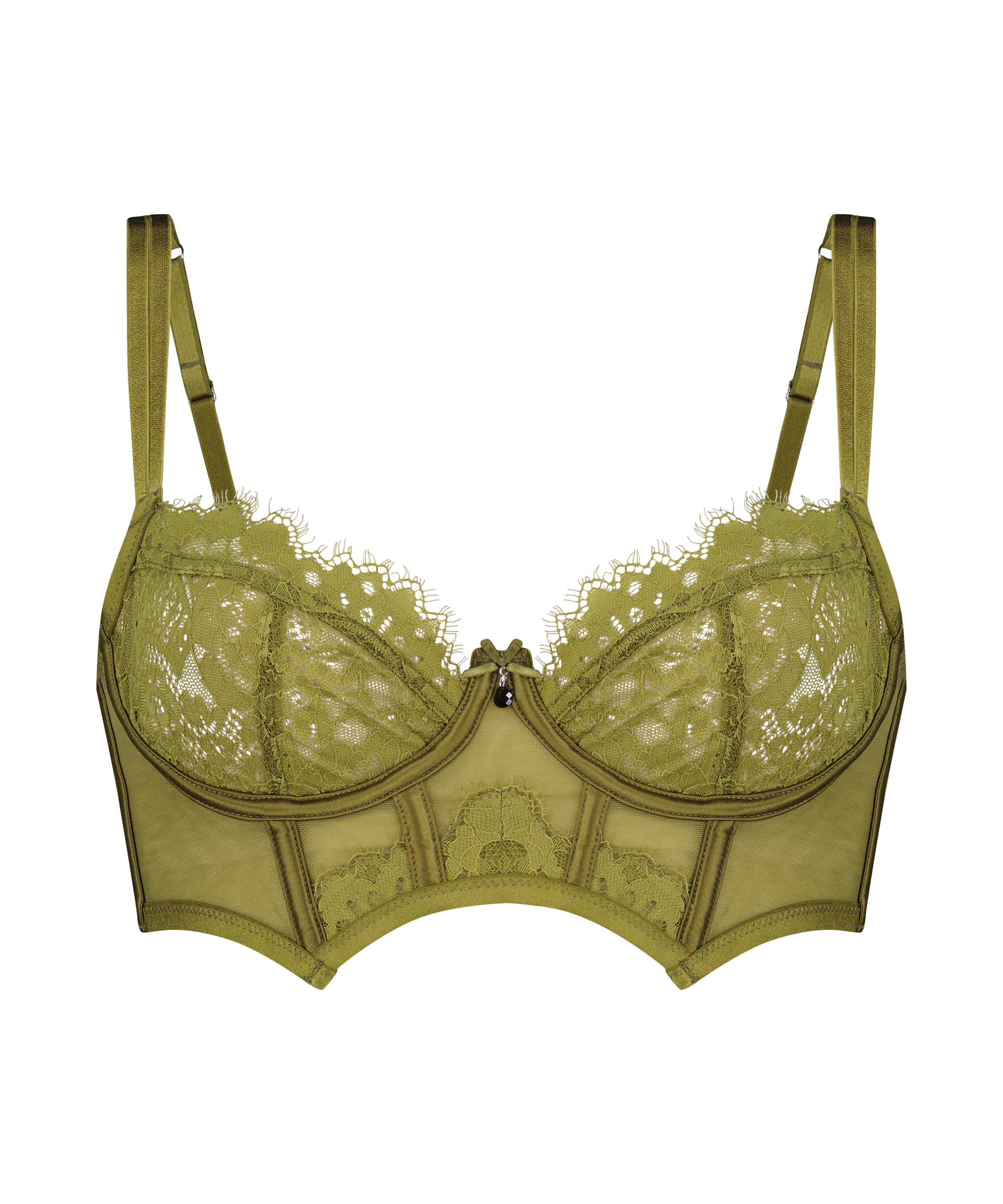 Amelie Non-Padded Underwired Longline Bra, Green, main