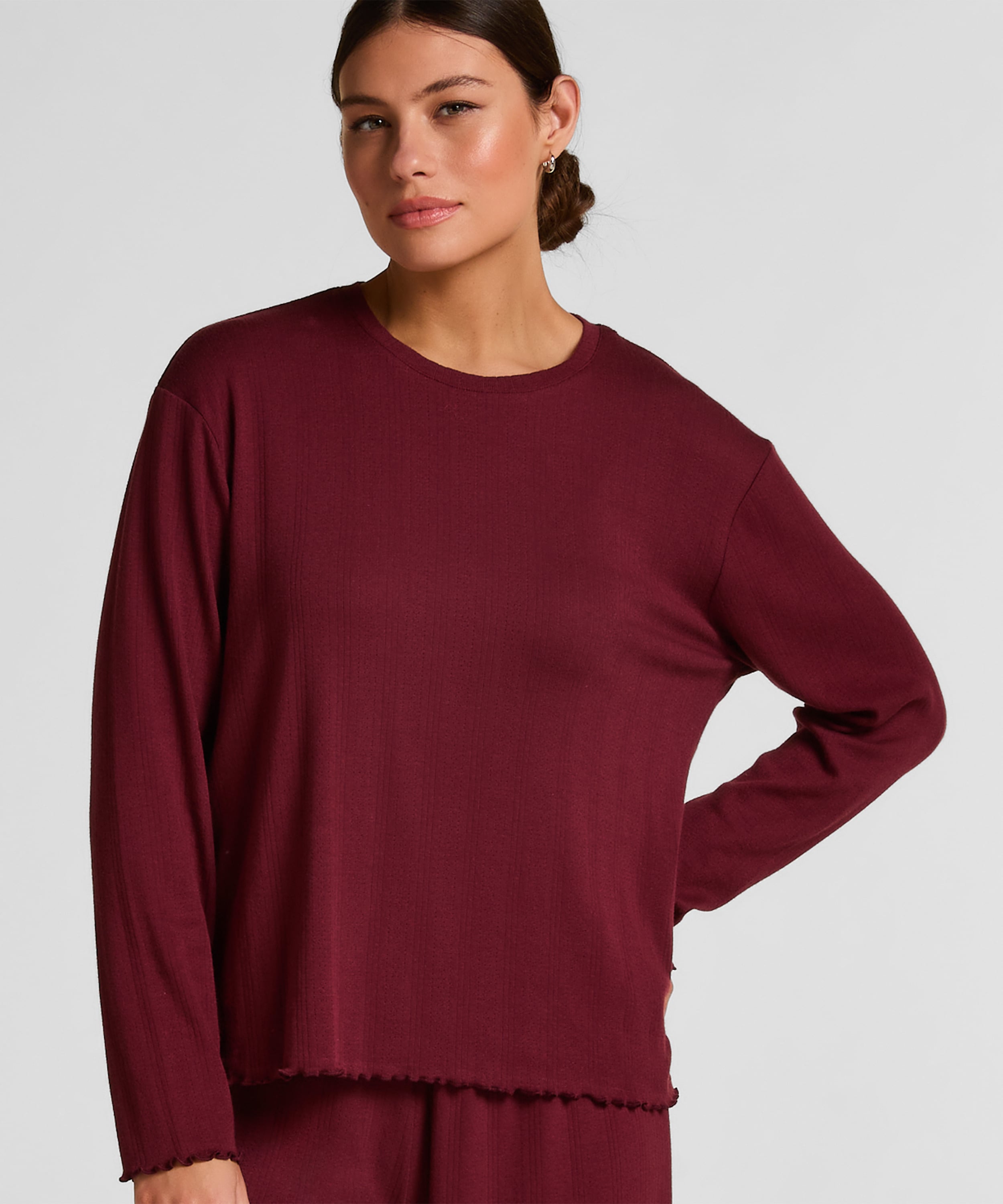 Pyjama Top Loose Pointelle, Red, main