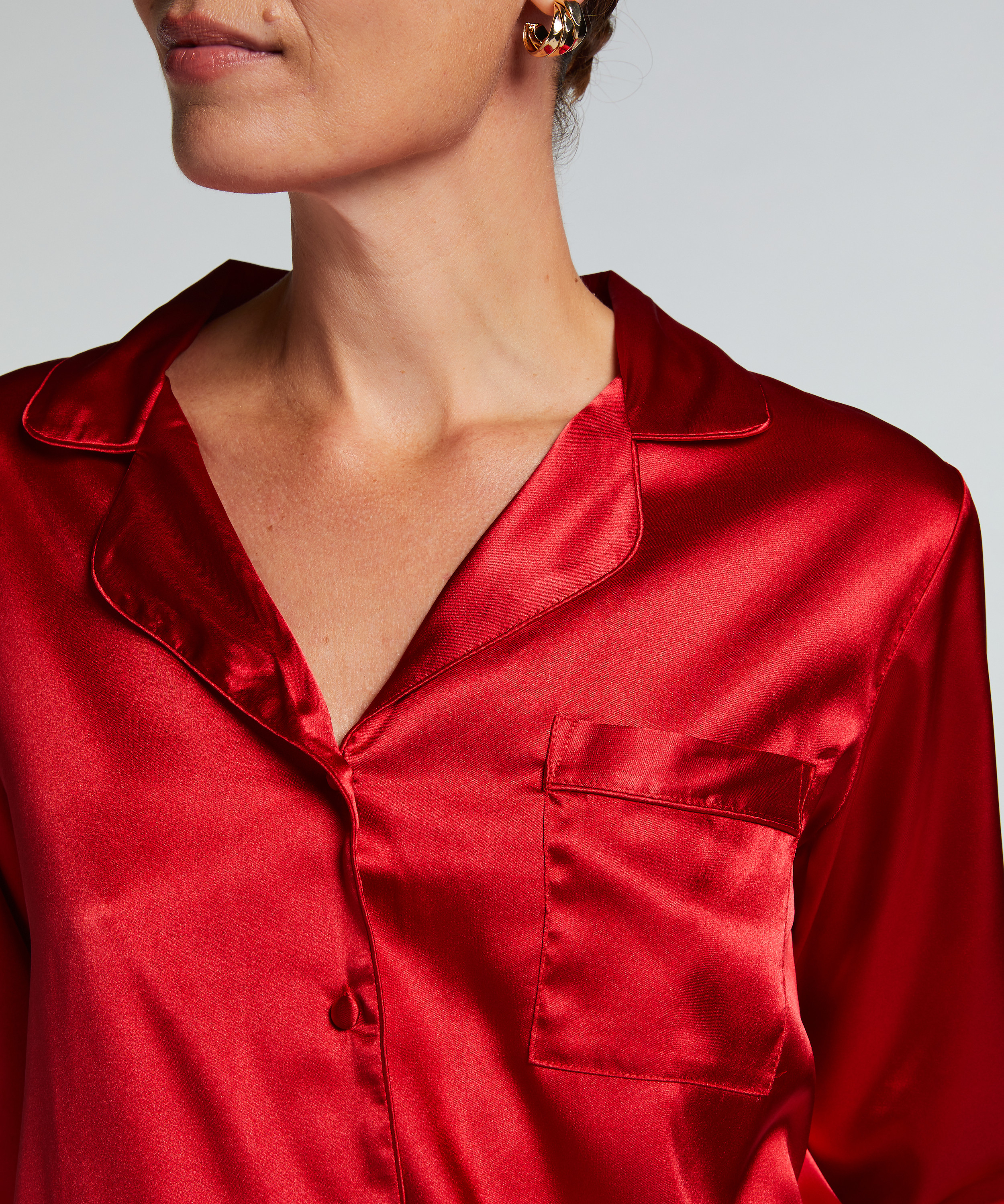 Satin Long-Sleeved Jacket, Red, main