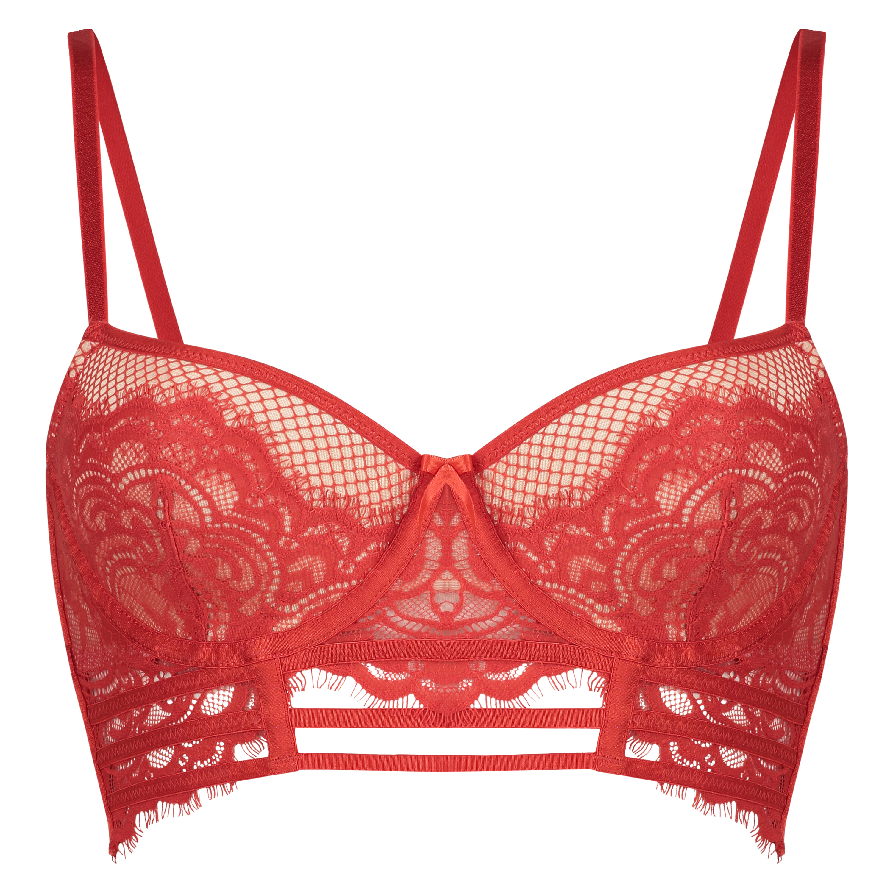 Yves padded longline underwired bra, Red, main