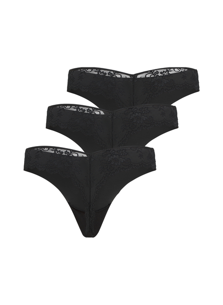 3 Pack Lace Black Invisible Thong, Black