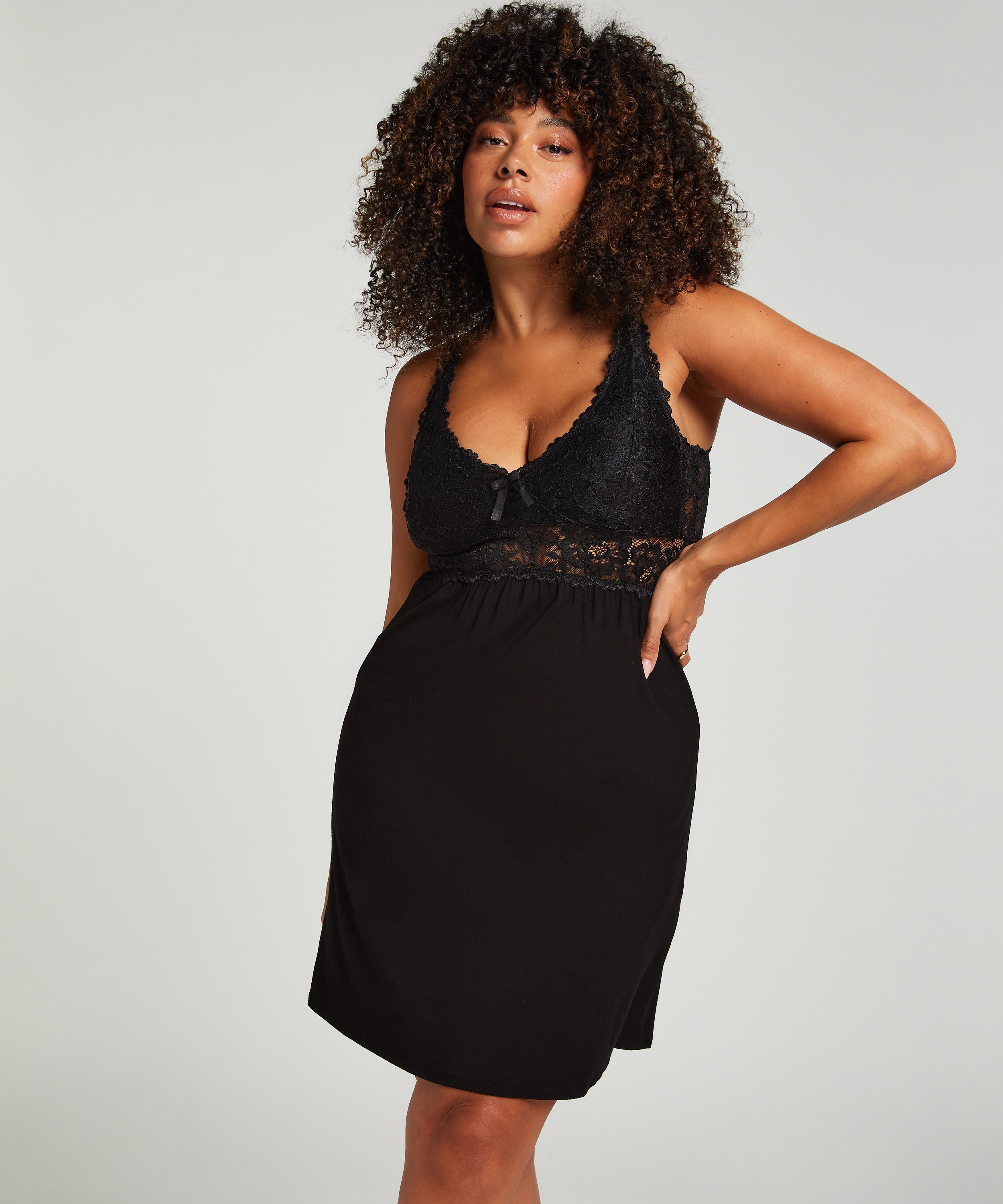 Nora Lace Slip Dress, Black, main