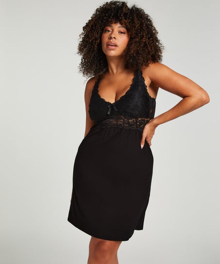 Nora Lace Slip Dress, Black