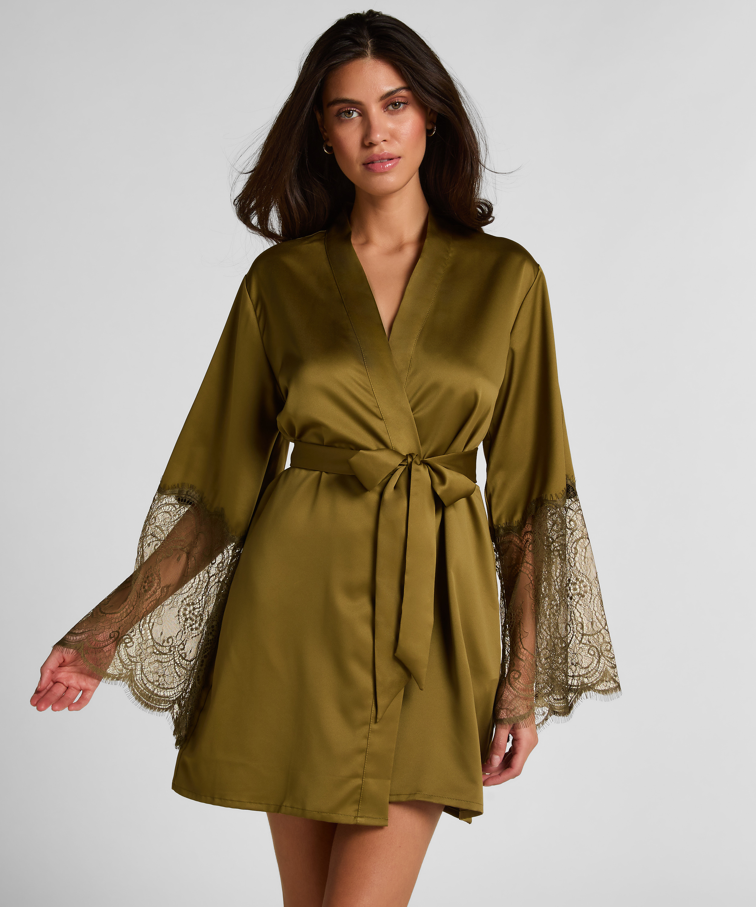 Satin Kimono, Green, main