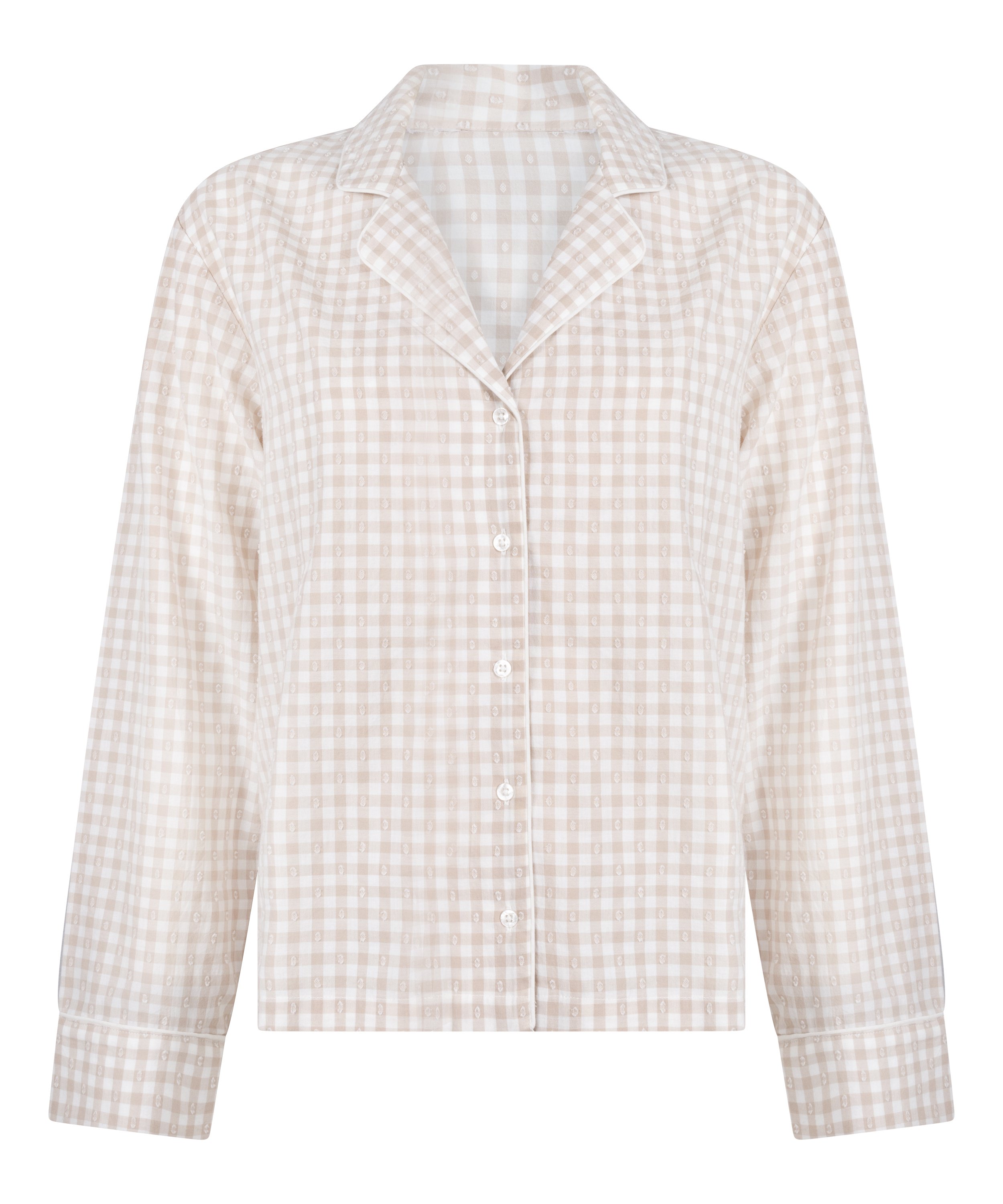 Dobby Pyjama Jacket Woven Cotton, Beige, main