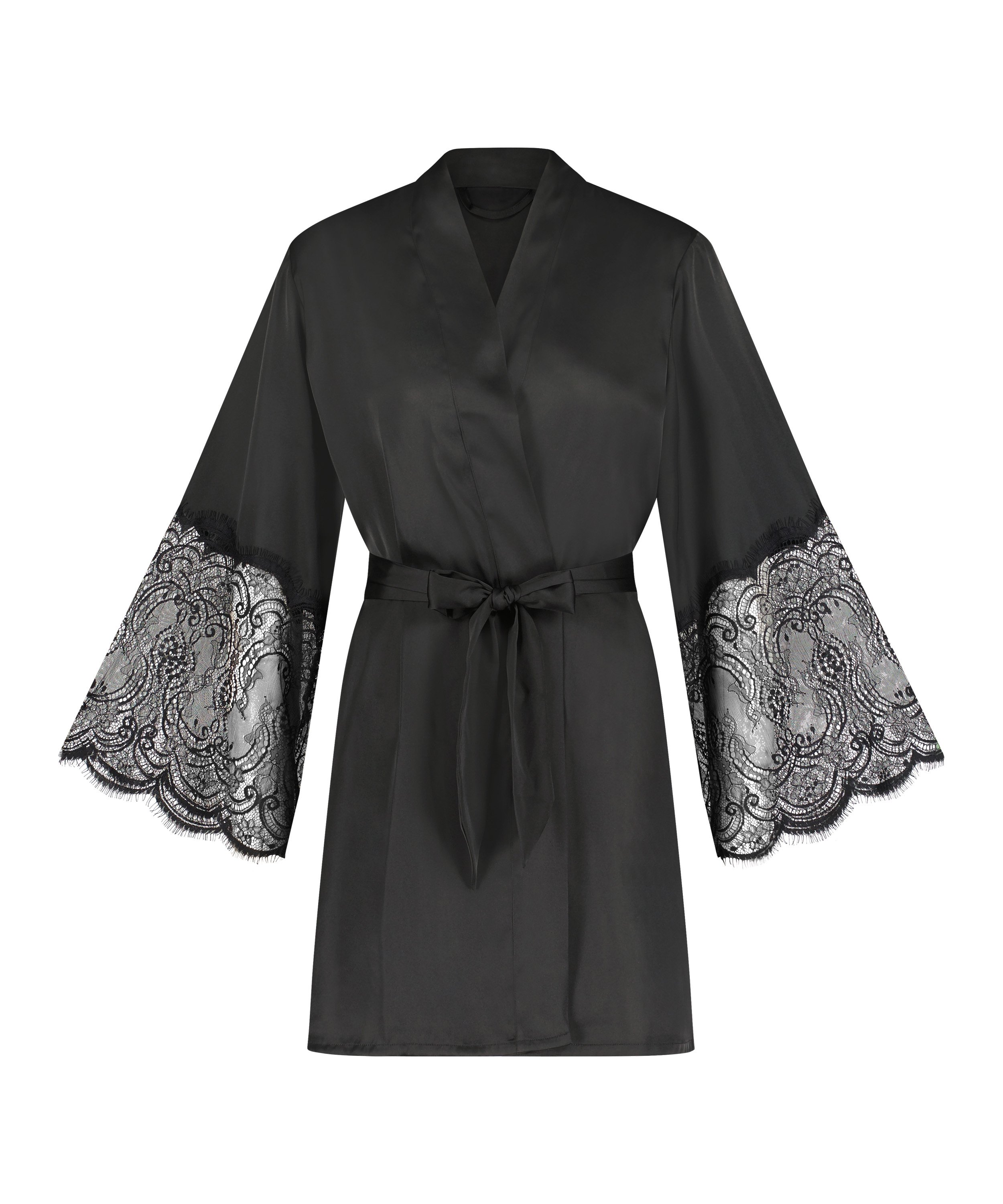 Satin Kimono, Black, main