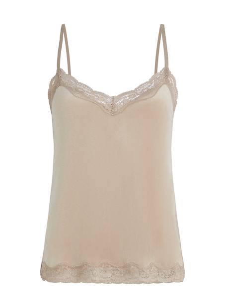 Velours Lace Cami Top, Beige