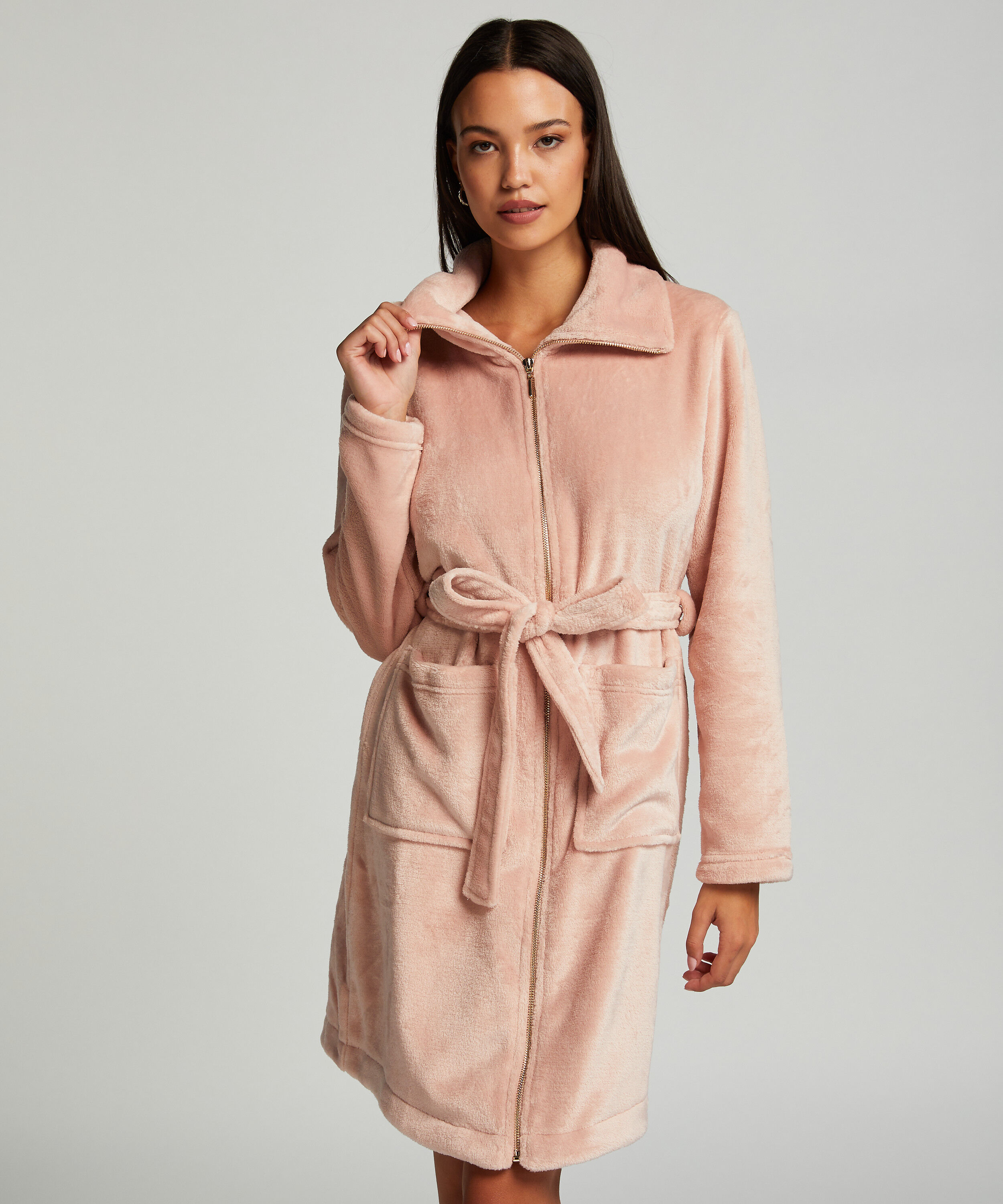 Fleece Zip Bathrobe, Pink