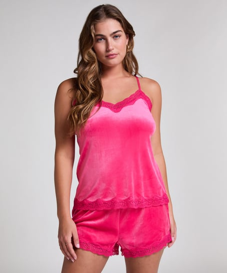 Velours Lace Cami Top, Pink