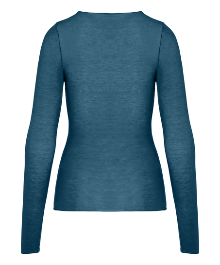 super soft Lace V-Neck Shirt with Cashmere, Blue