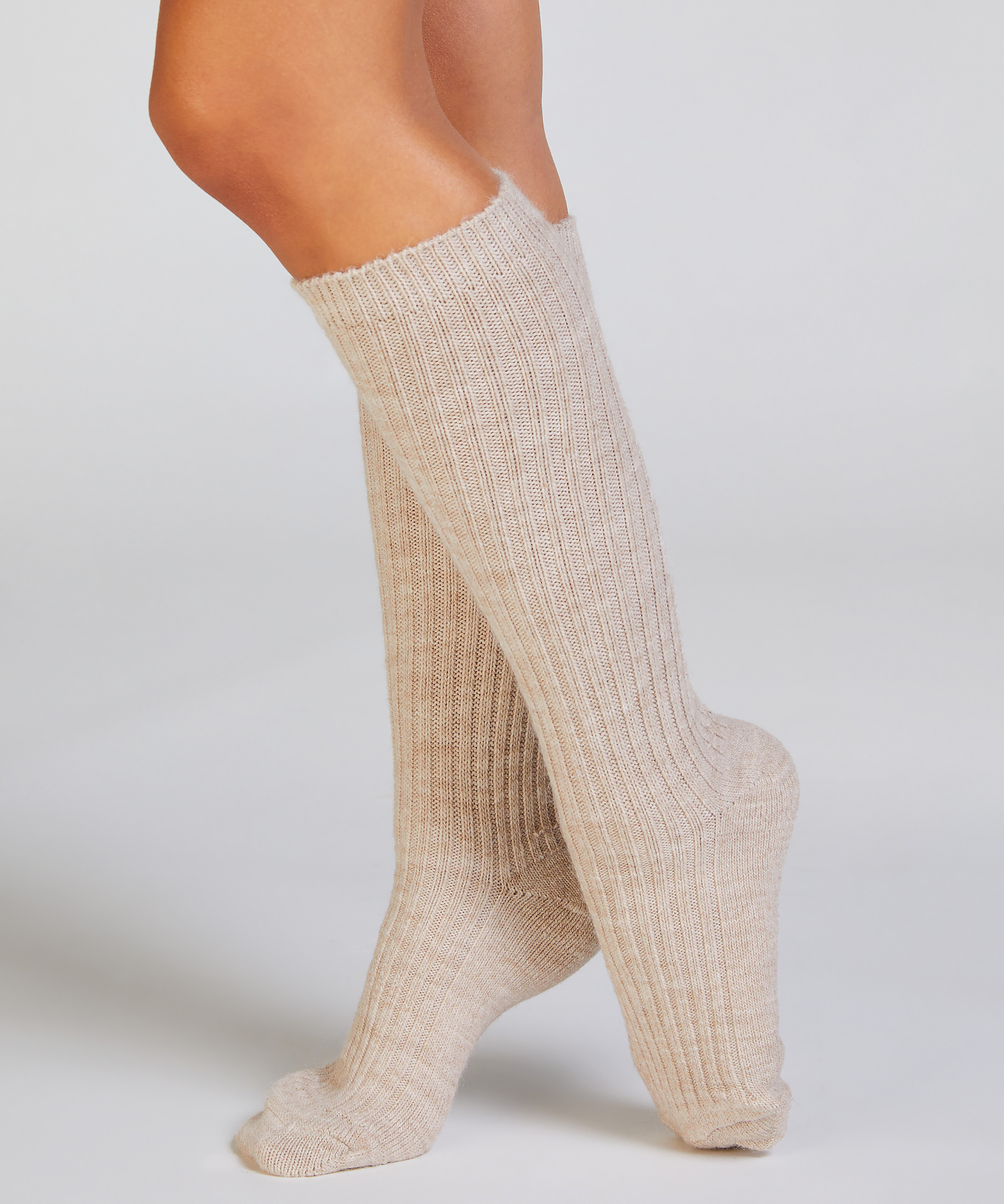1 pair of knitted socks, Beige, main