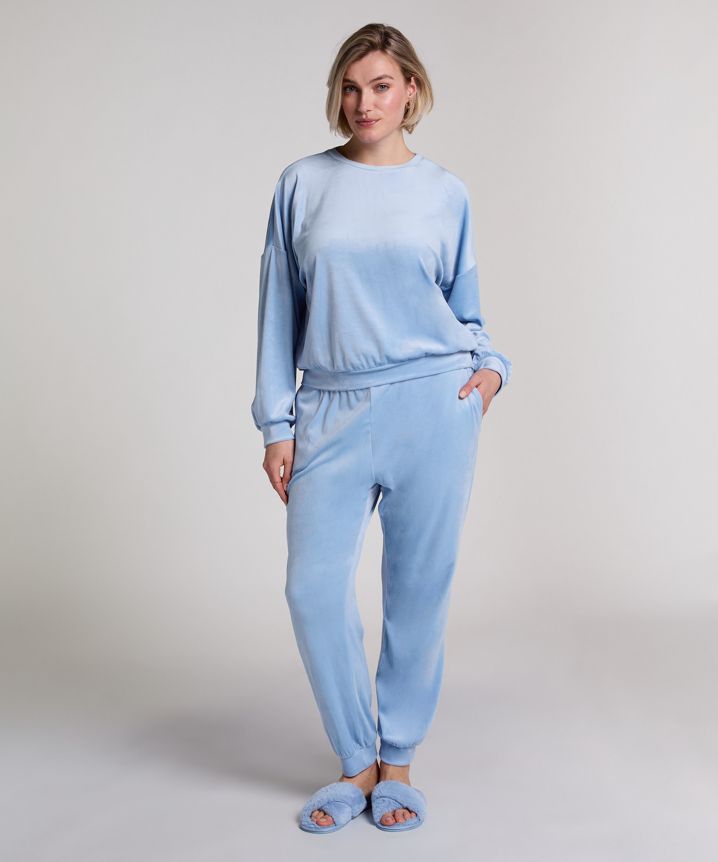 Velours Jogging Pants, Blue, main
