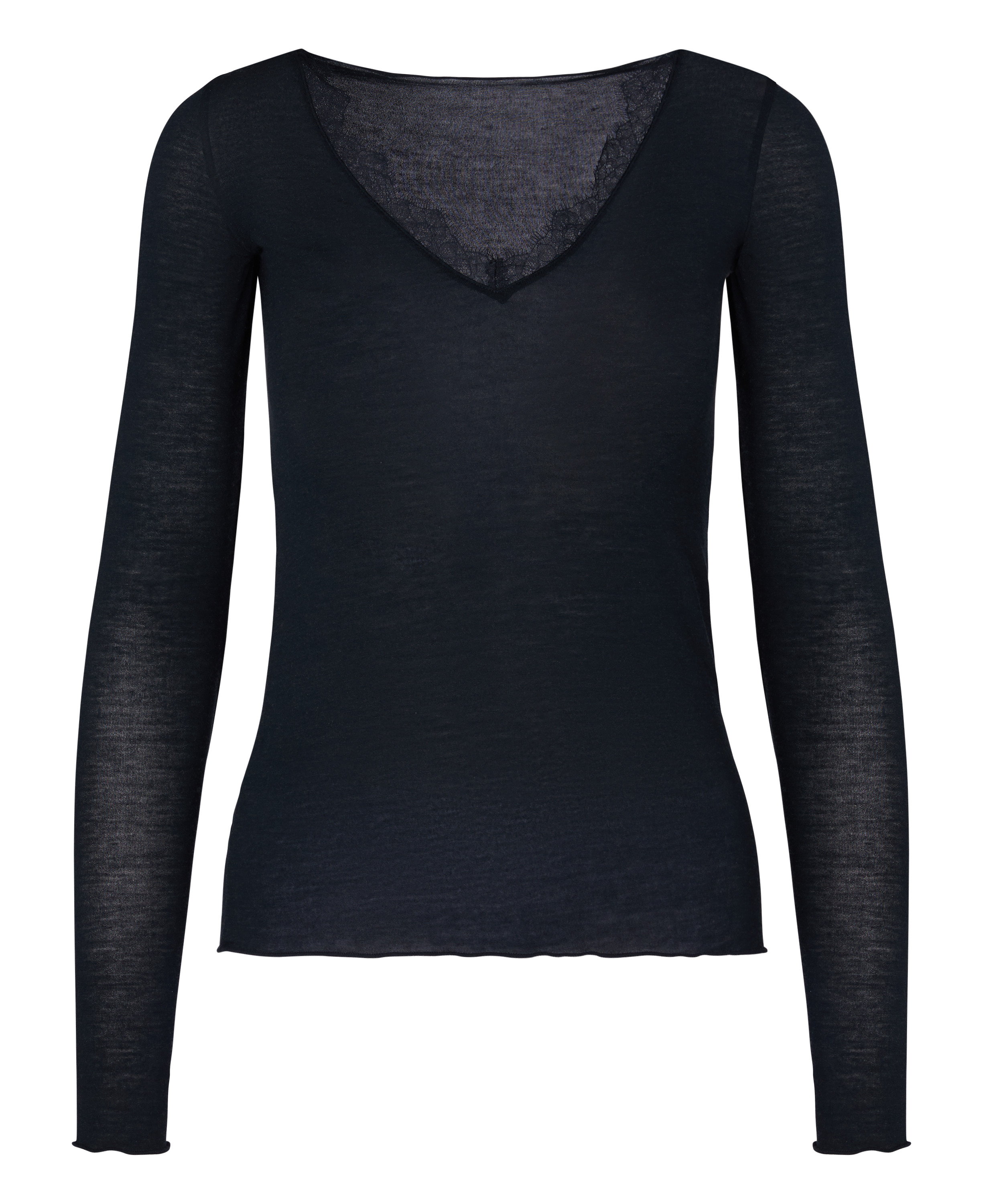 super soft Lace V-Neck shirt with Cashmere, Black, main