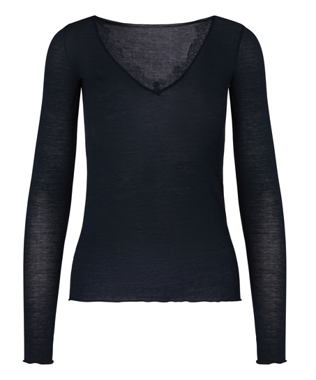 super soft Lace V-Neck shirt with Cashmere, Black