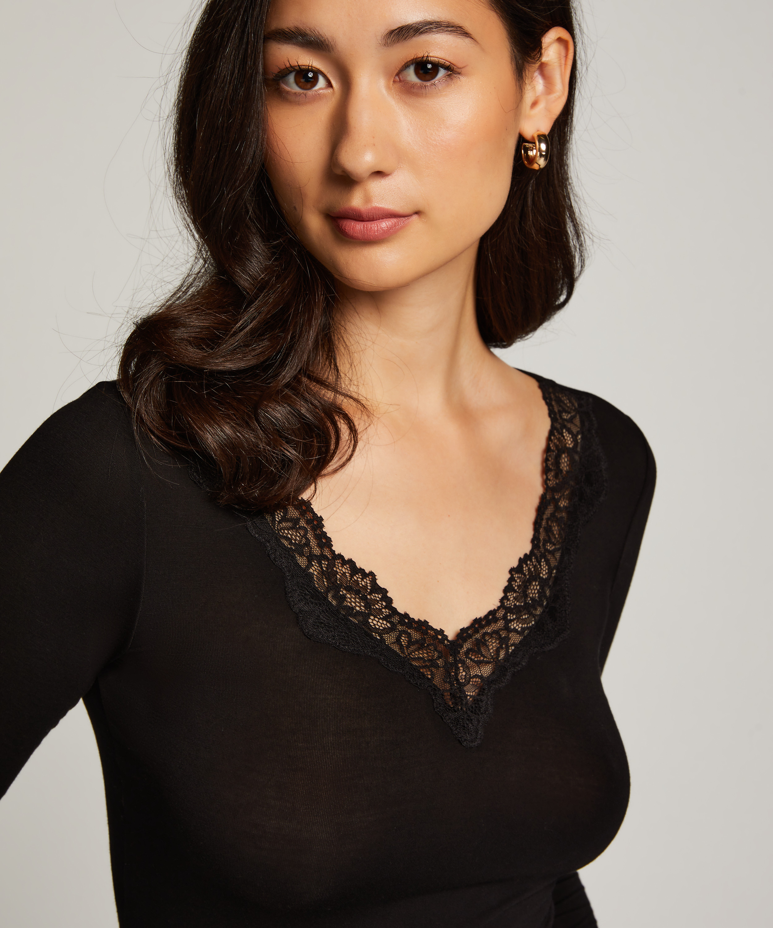 Jersey Long-sleeved Pyjama Top, Black, main