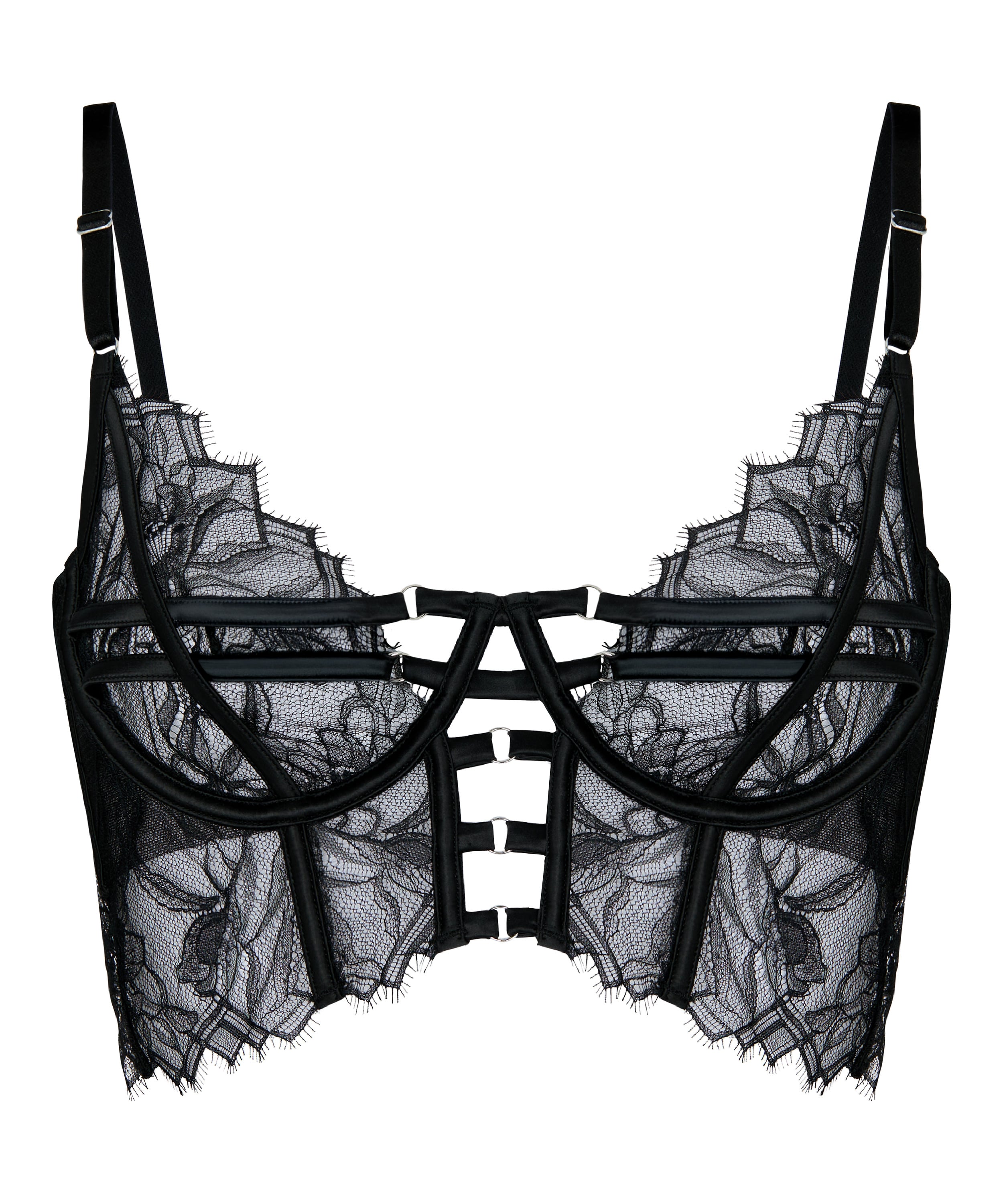 Non-Padded Underwired Longline Bra Bea, Black, main