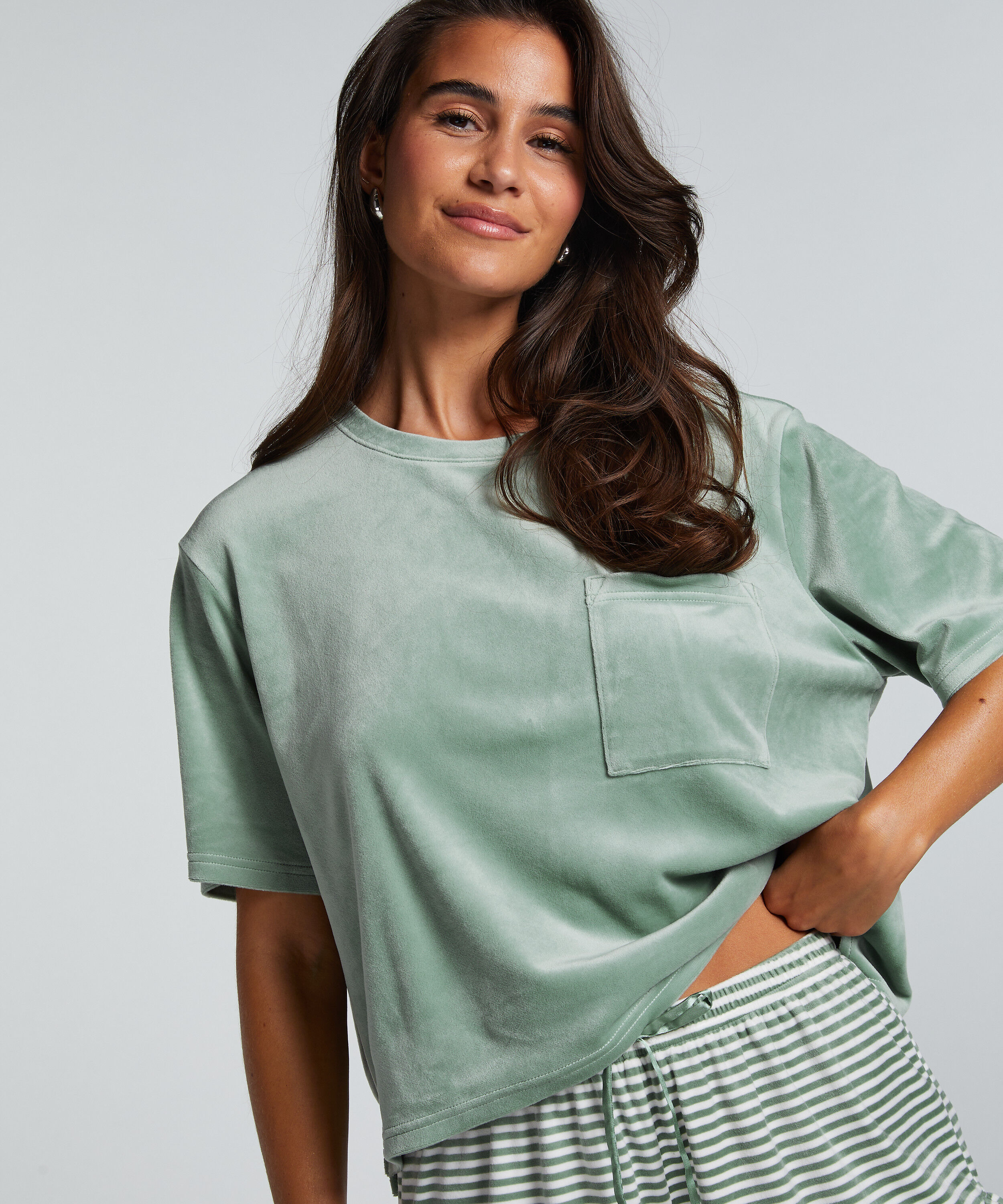 Top Velours Pocket, Green