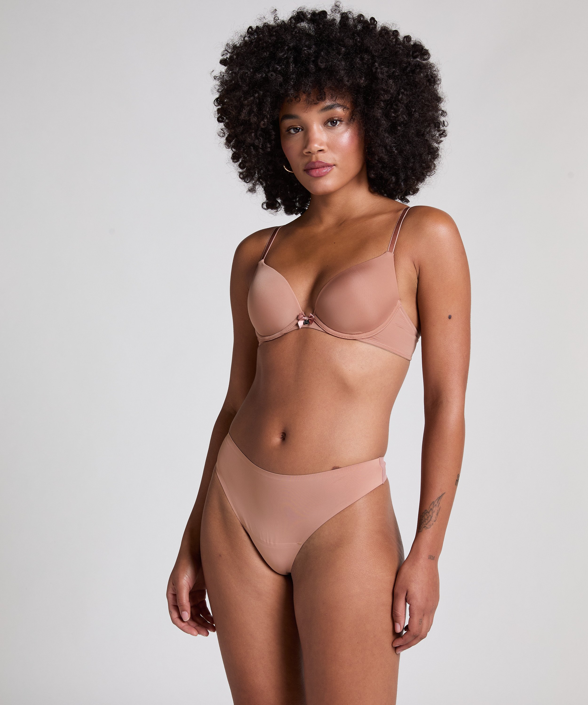 Plunge Padded Underwired Bra, Brown, main