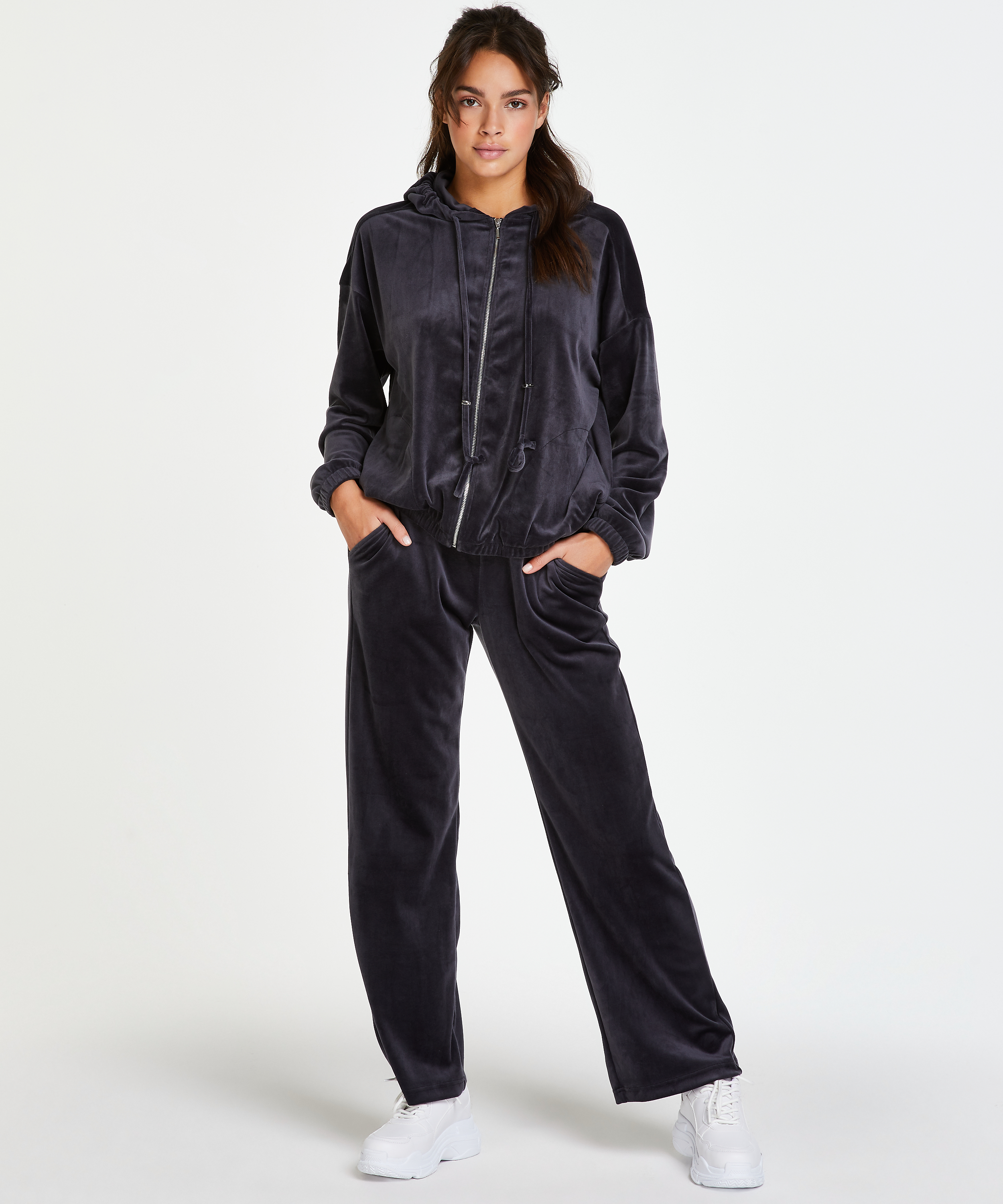 Velvet hoodie jacket, Gray, main