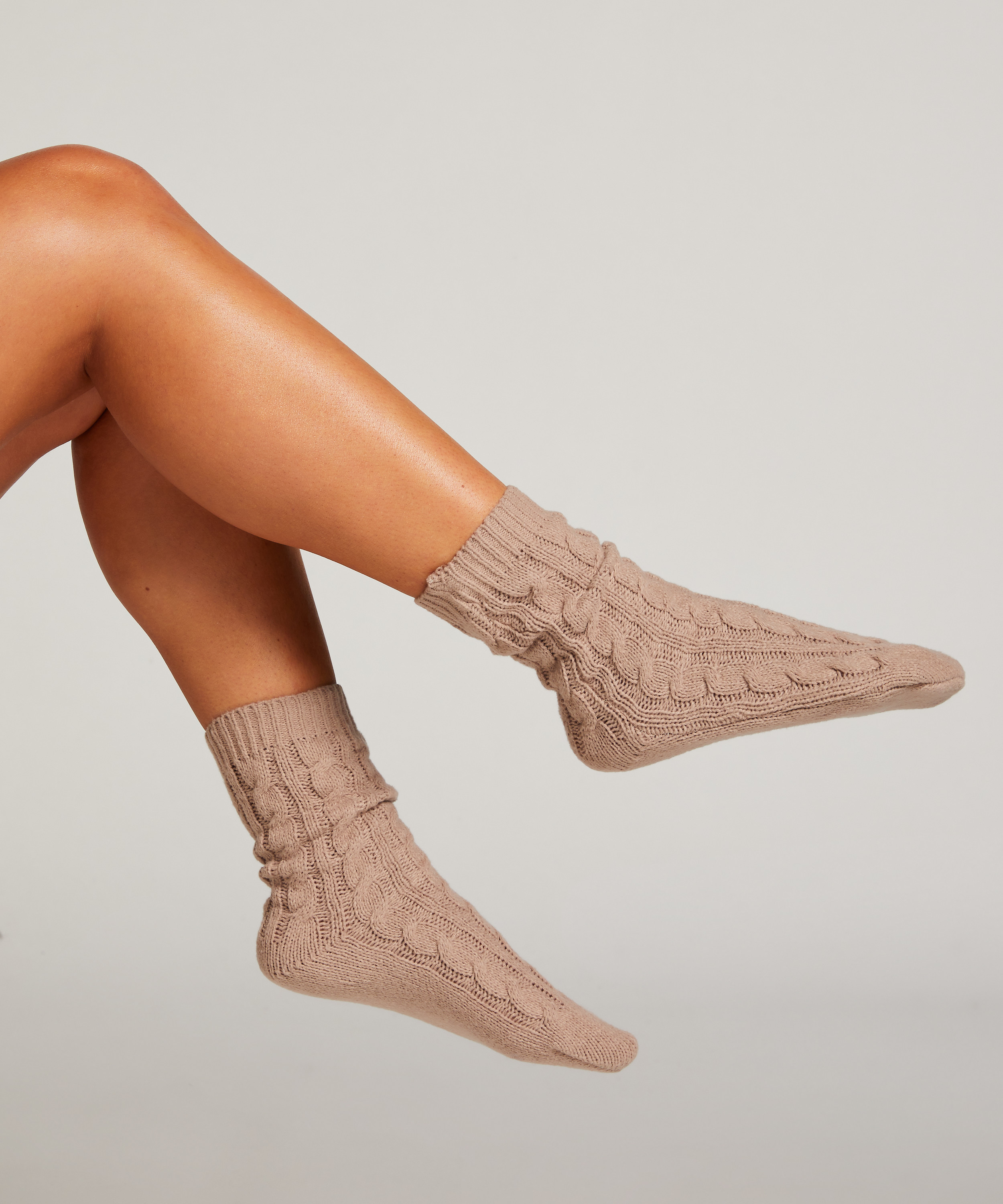 1 pair of knitted socks, Beige, main